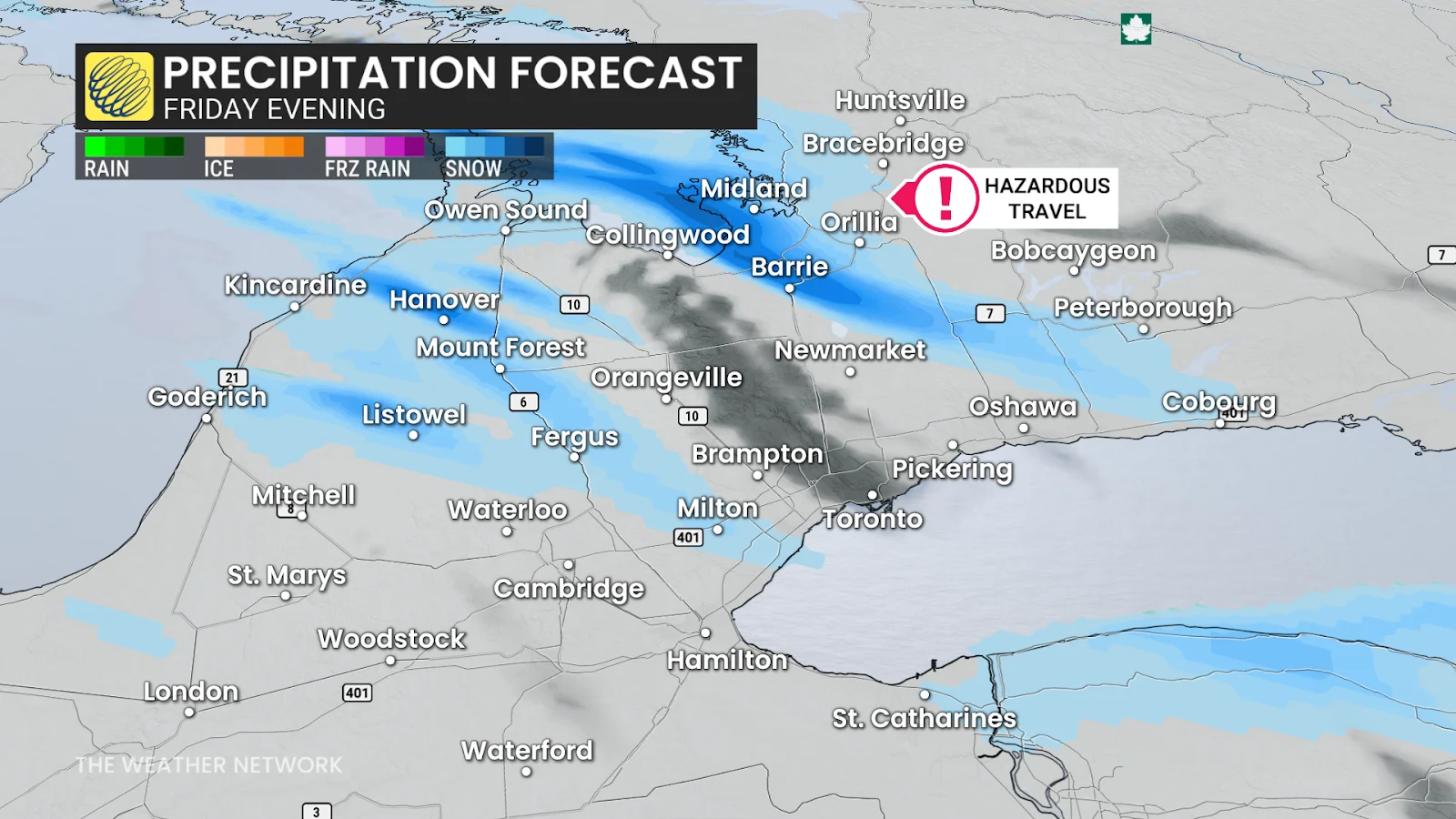 Southern Ontario Friday evening forecast lake effect snow squalls - Jan. 1, 2026