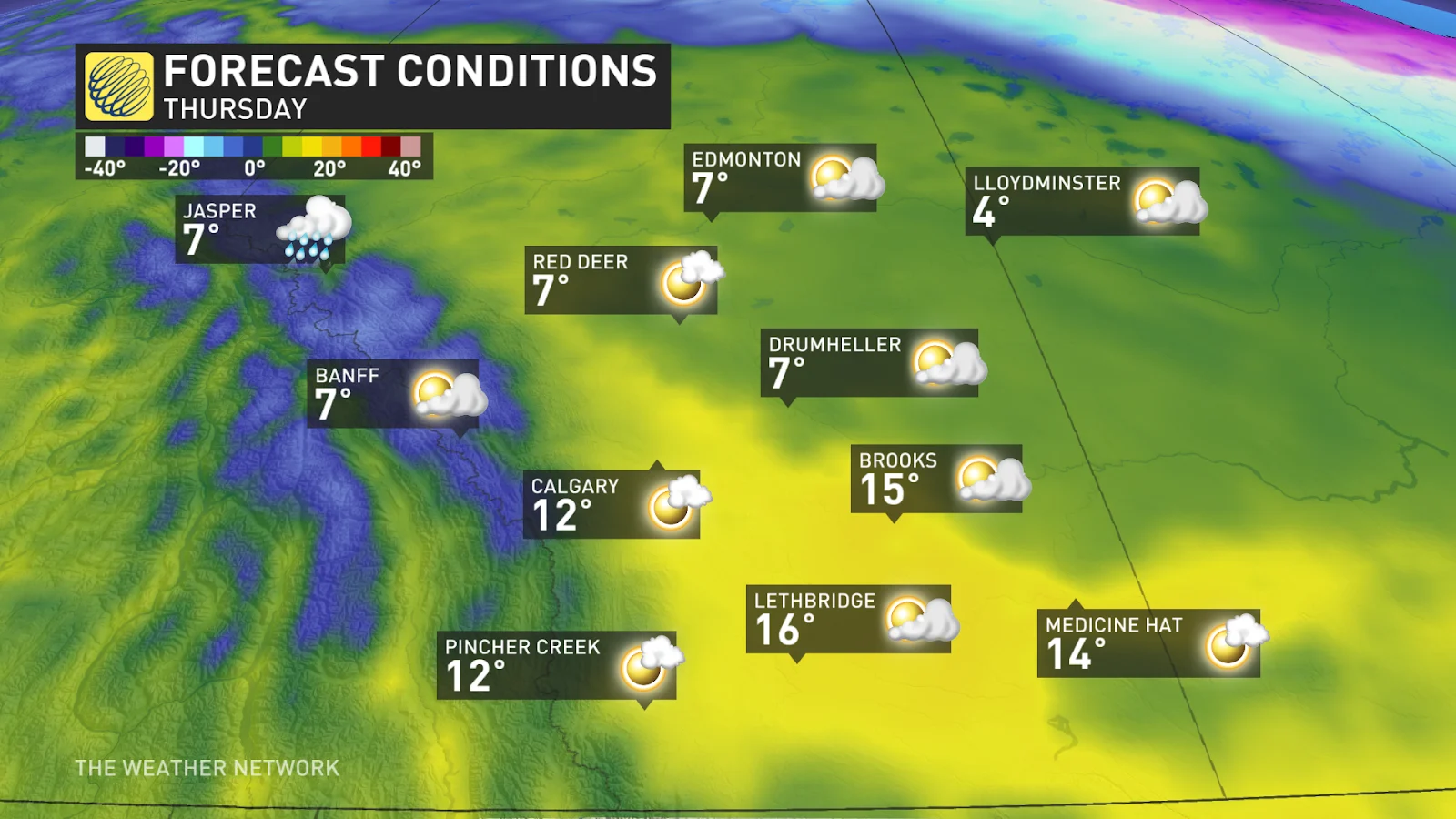 Alberta Thursday daytime forecast conditions and high temperatures  - Feb. 26, 2025