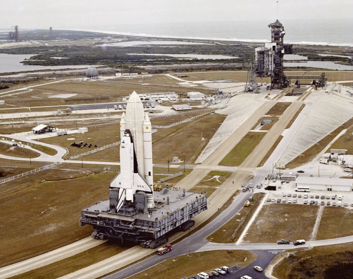 Columbia approaches Launch Pad 39A. Courtesy NASA