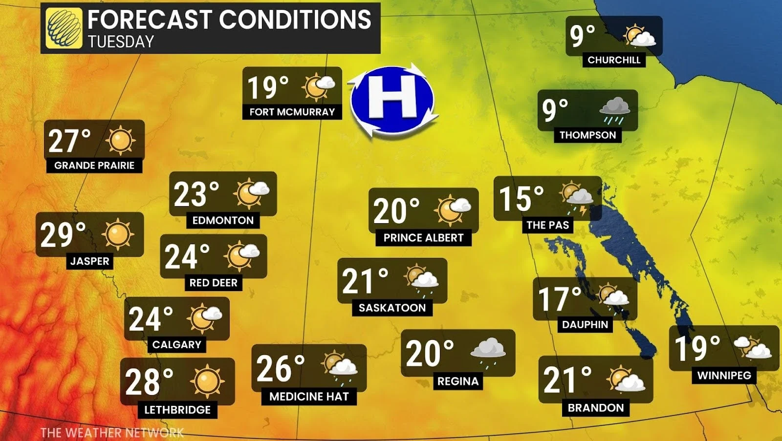 Tuesday, Prairies, Forecast, Manitoba, Saskatchewan, Alberta, September 1, 2025, (The Weather Network)
