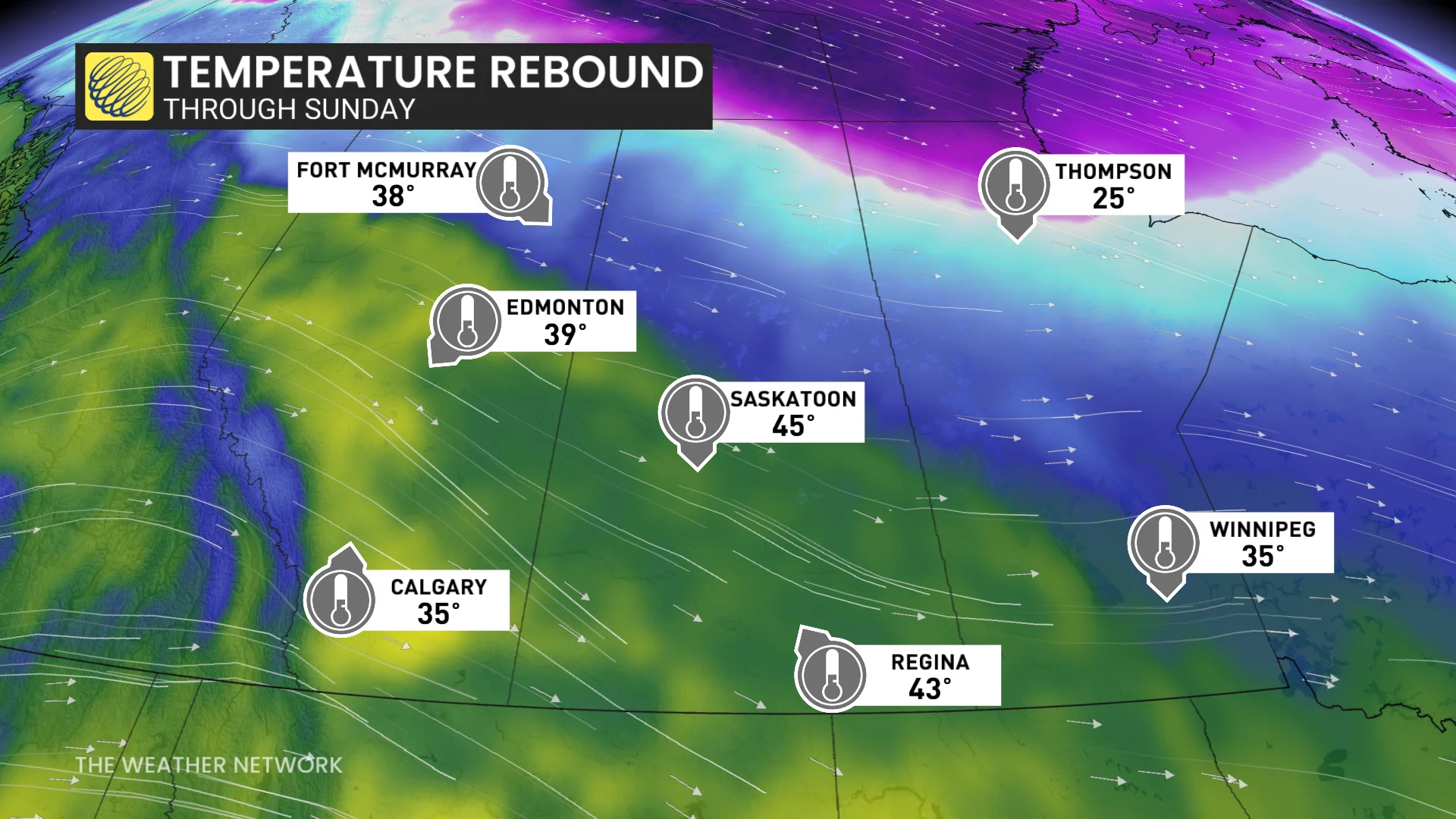 Temperature rebound on the Prairies through Sunday