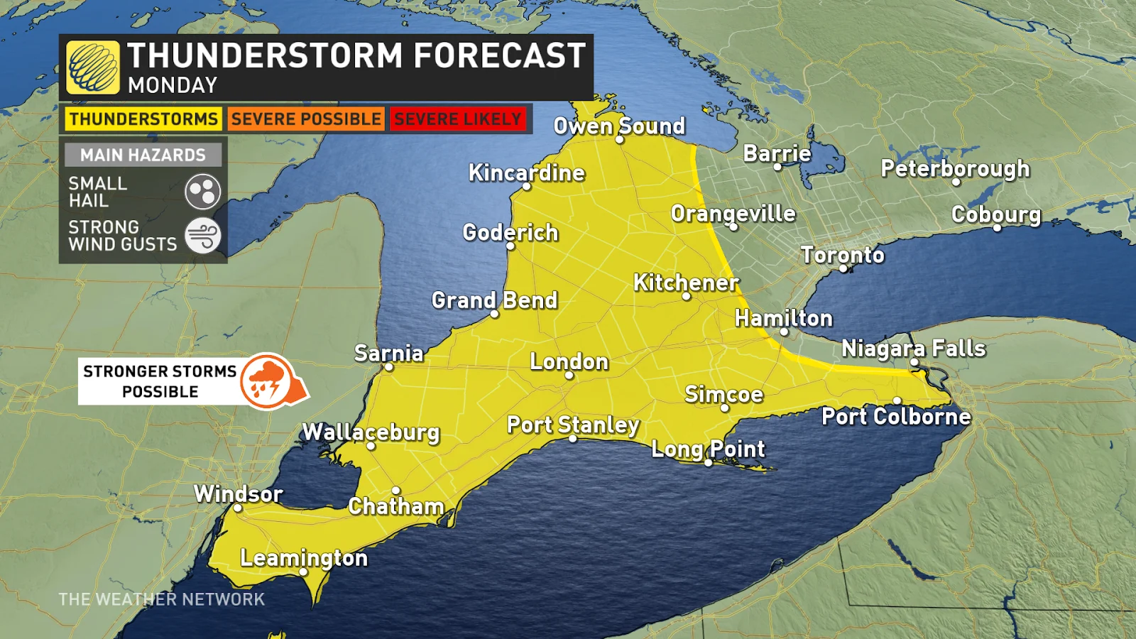 Southern Ontario thunderstorm risk map April 29 2024
