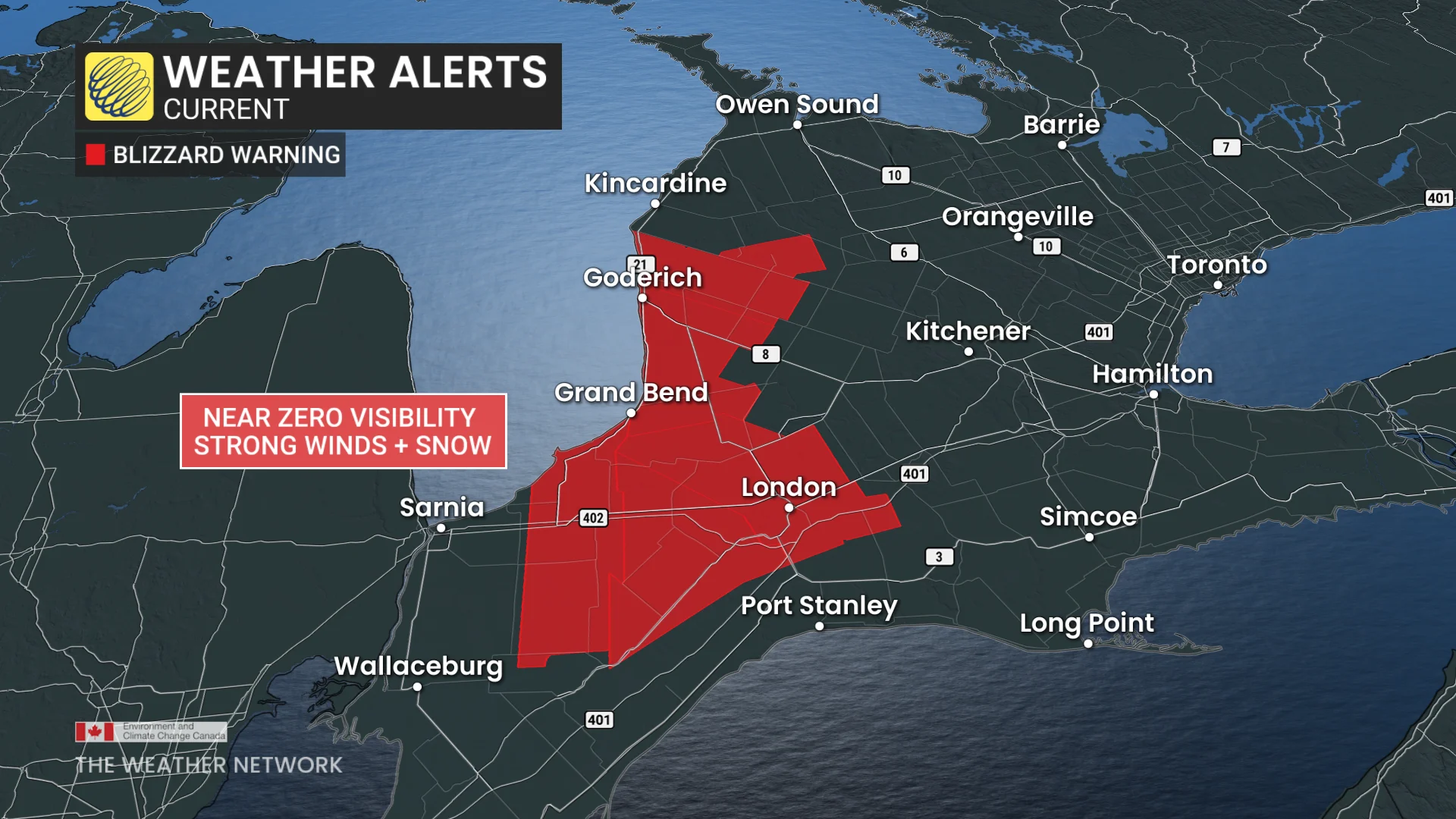 Southern Ontario Blizzard Warnings