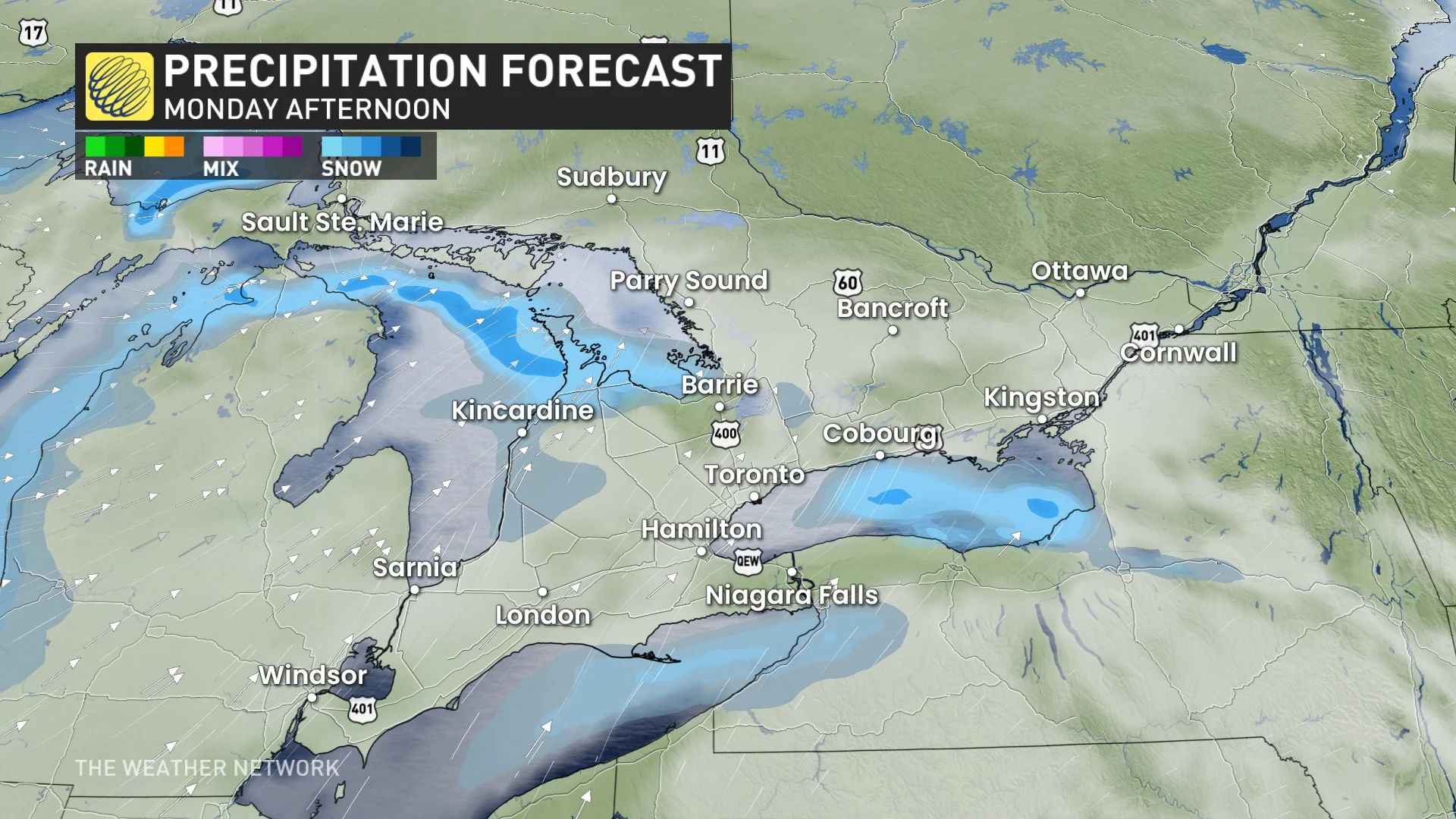 Time of Precipitation Monday Afternoon Ontario_Jan. 19