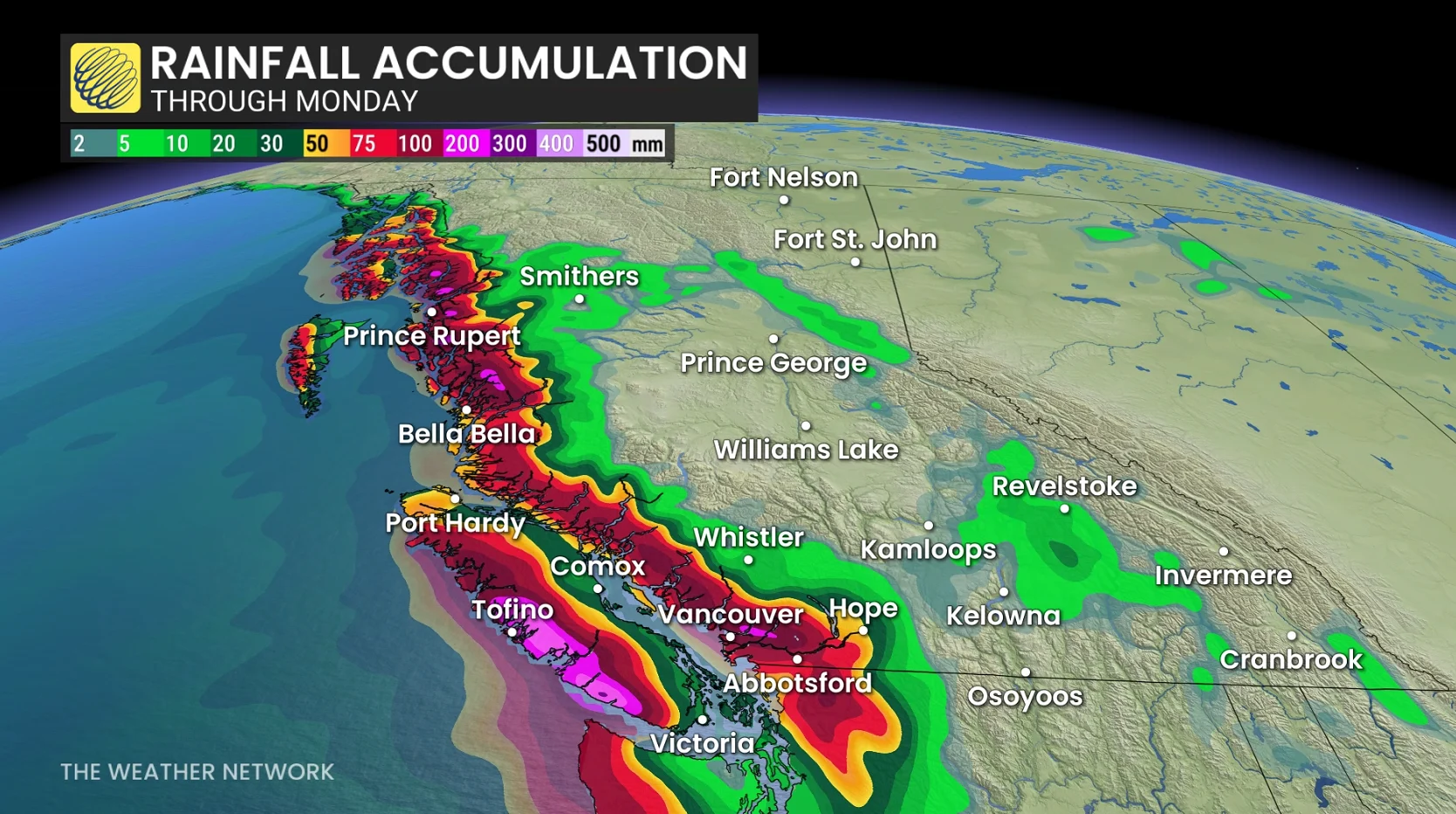 B.C. rainfall through Monday