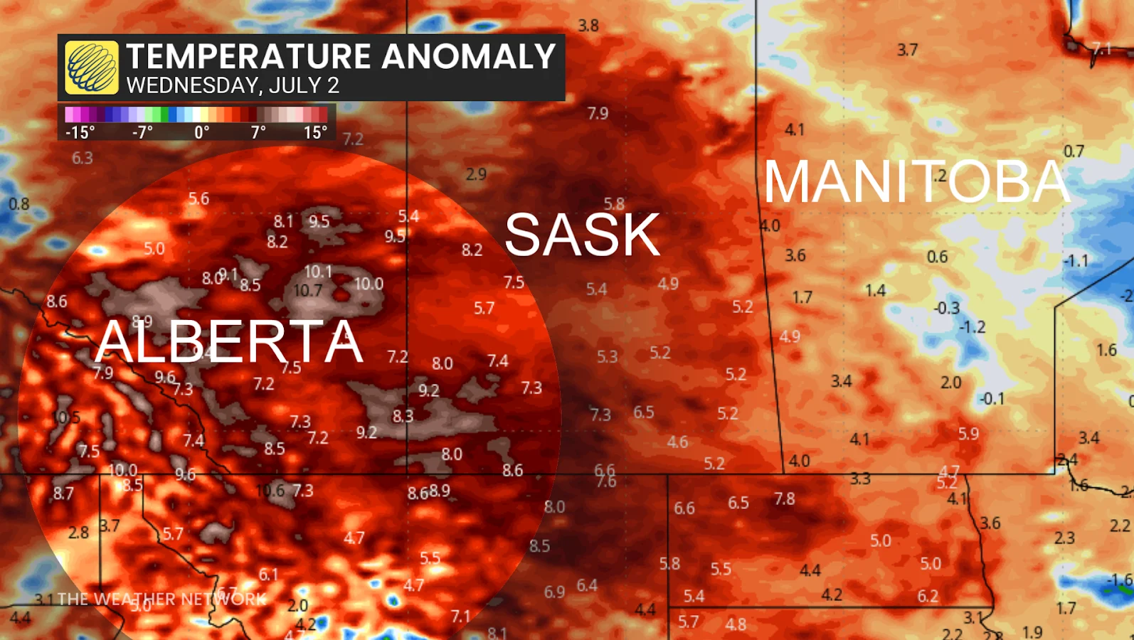 Alberta, Dry, Heat Wave, Anomaly, Summer, July 01, 2025. (The Weather Network/Tyler Hamilton)