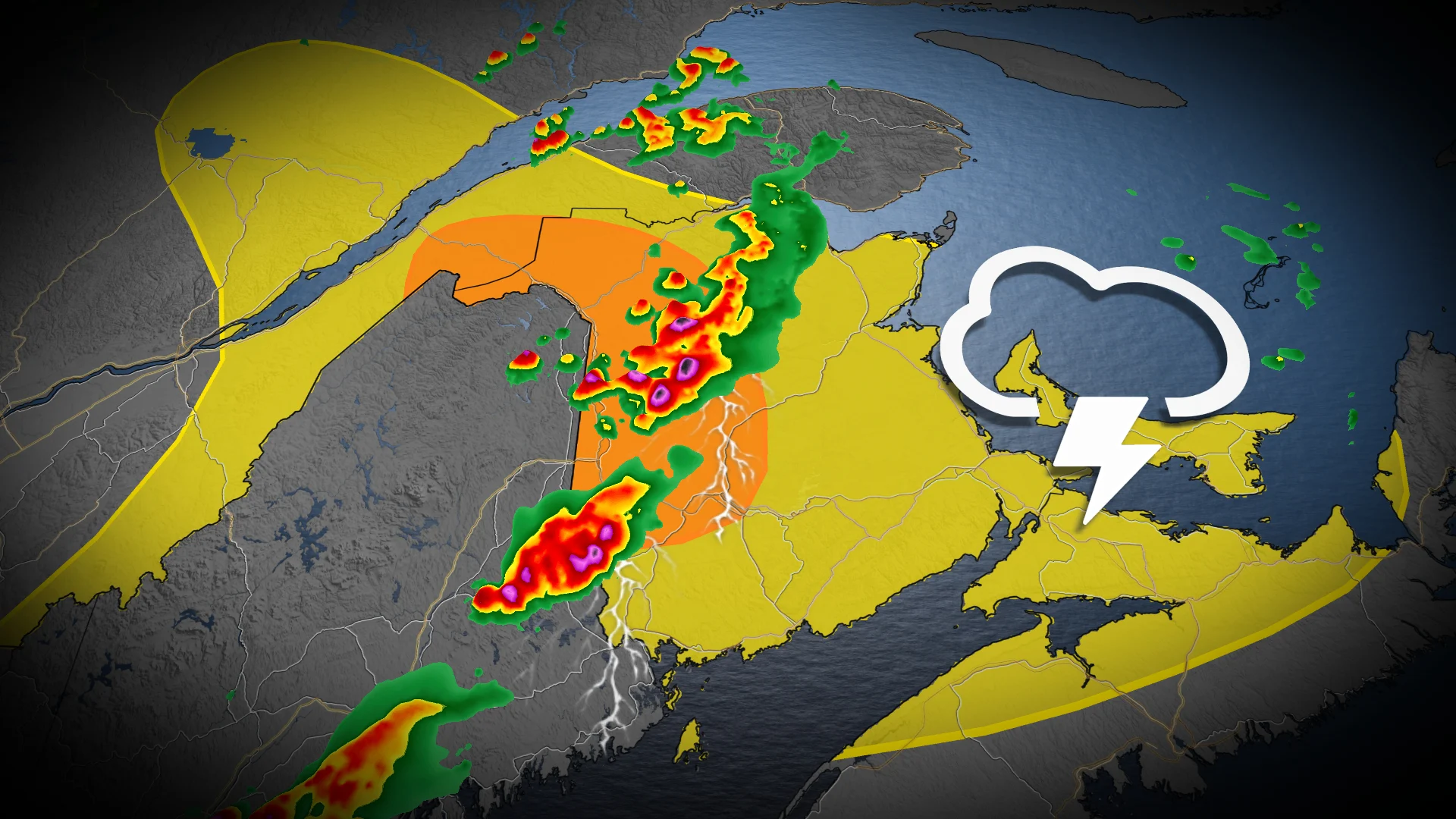Severe thunderstorm threat spans the Maritimes today, with risk for strong winds and large hail. See the timing, here