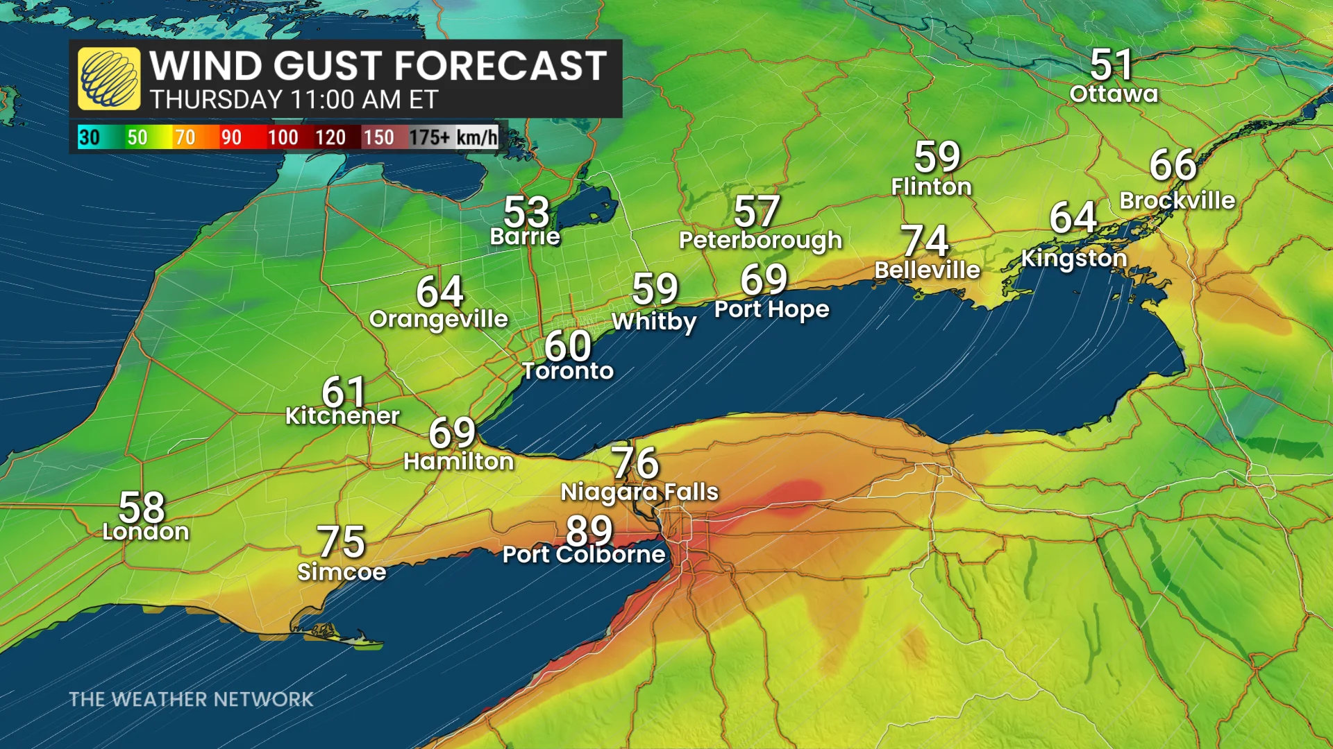 Soutern Ontario Thursday morning forecast winds - June 17, 2026