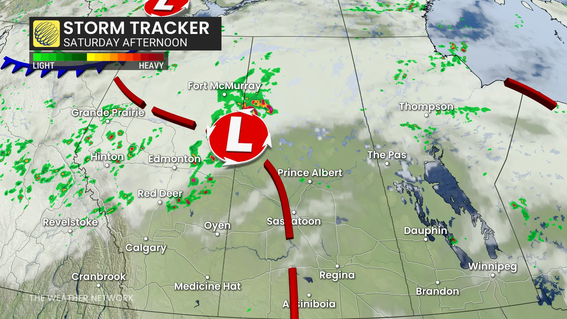 Prairies precipitation timing Saturday afternoon