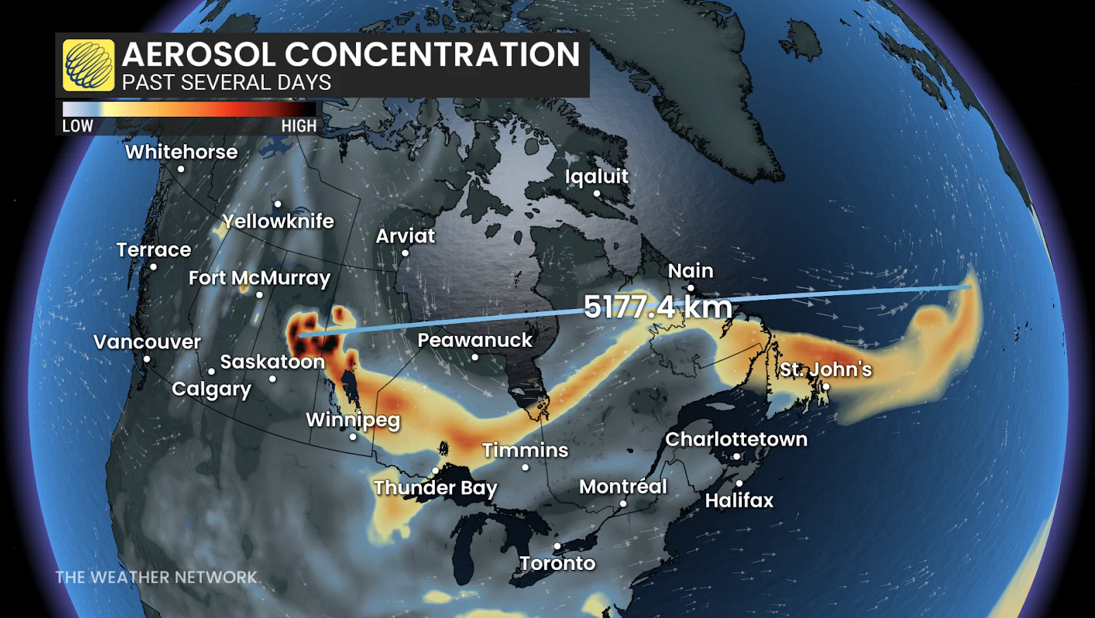 Smoke, Fire, Wildfire, Prairies, Canada, May 29, 2025. (The Weather Network)