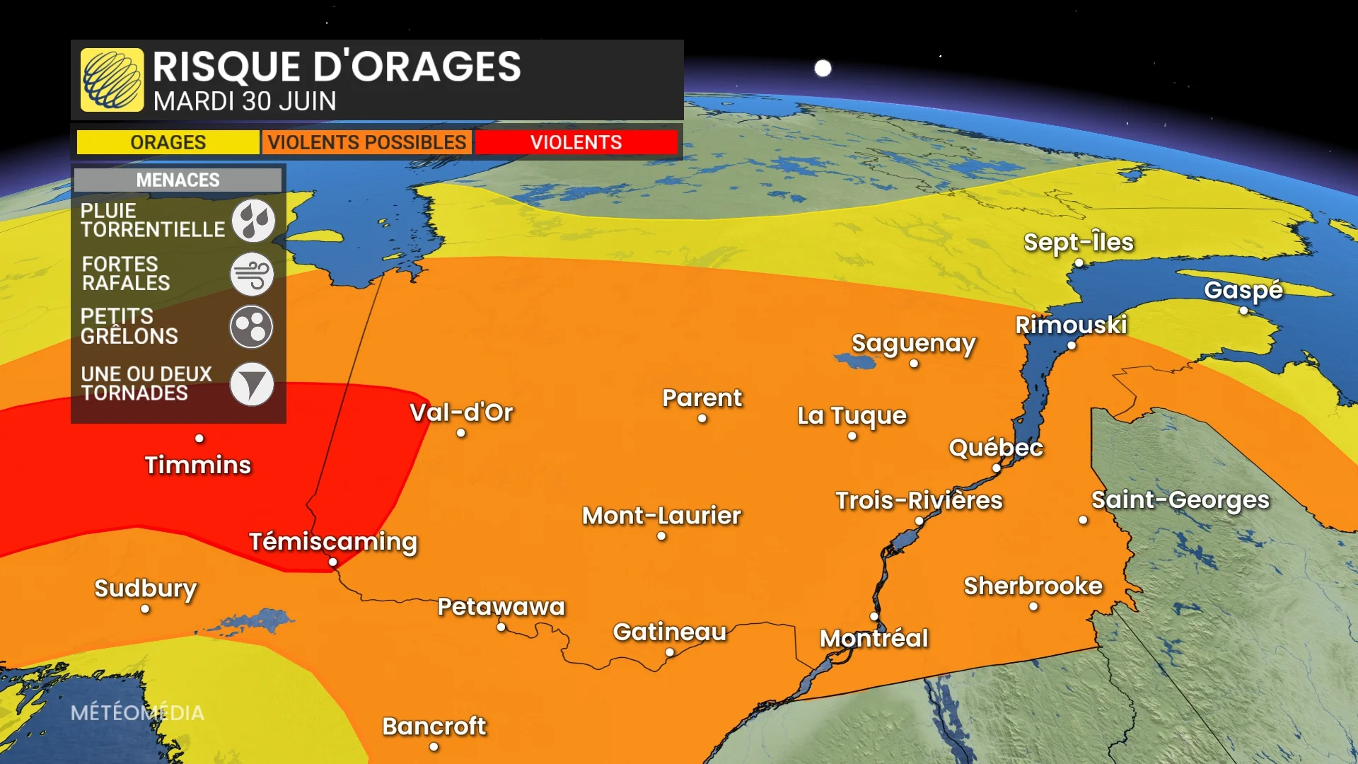 Orages violents et risque de tornades mardi