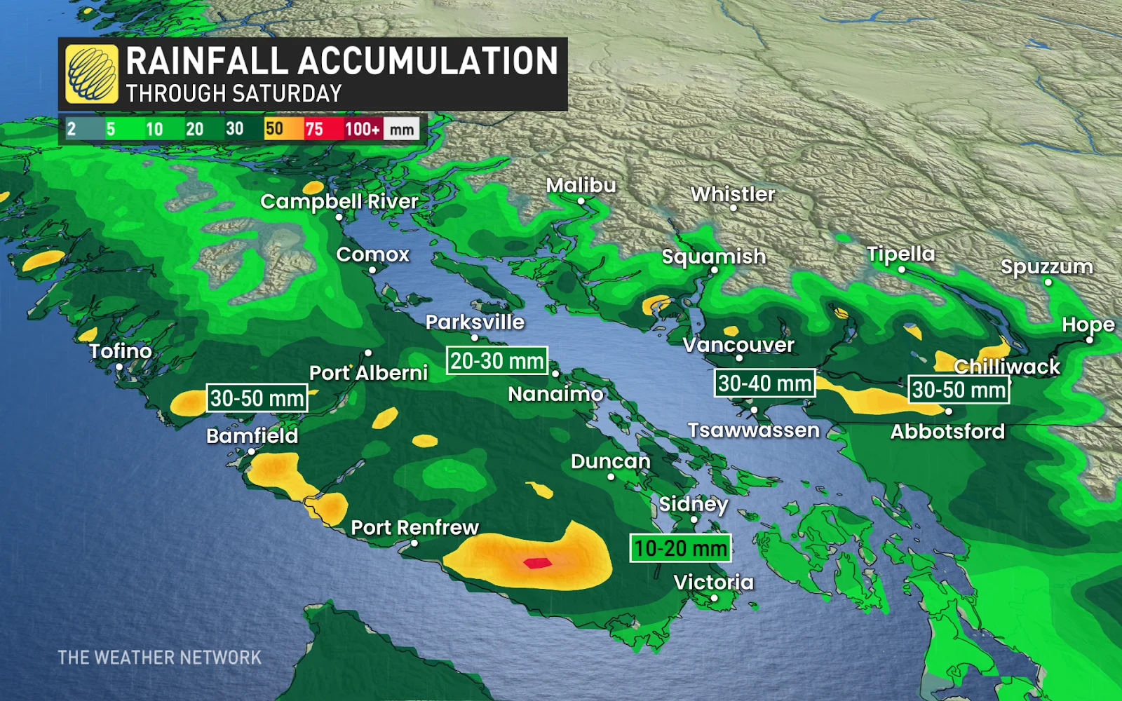 BC rainfall accumluation through Saturday