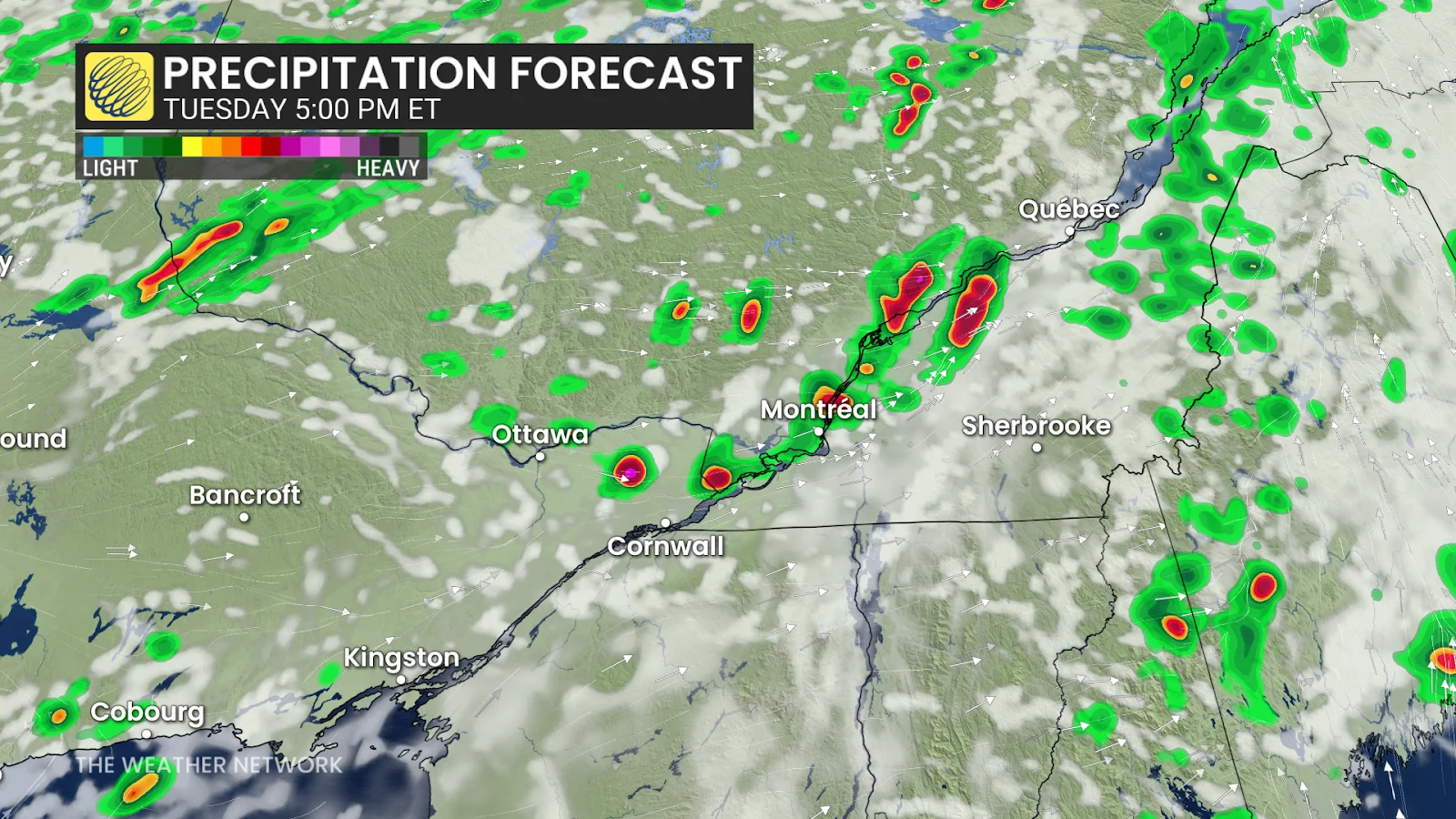 Eastern Ontario southern Quebec forecast precipitation Tuesday 5 pm - July 1, 2025