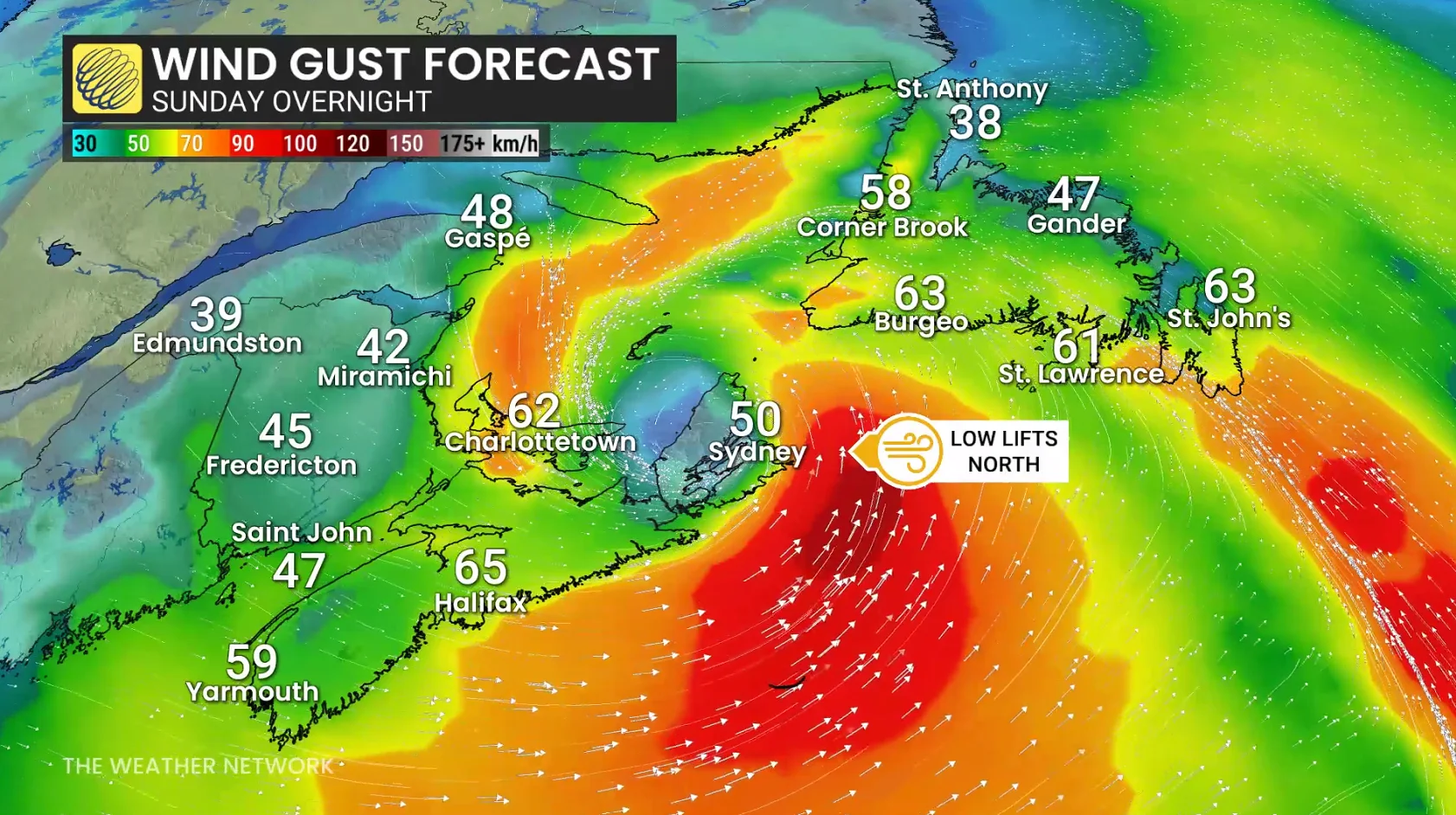 Atlantic Canada Sunday night forecast nor'easter winds - May 2, 2026