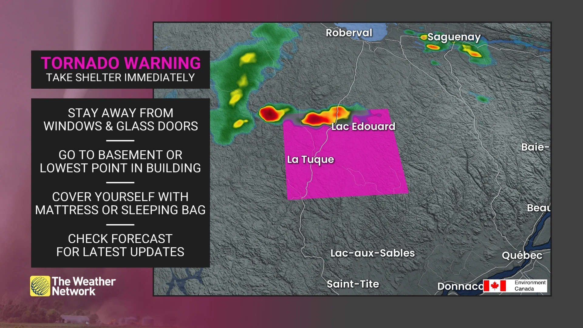 Quebec tornado warning June 23