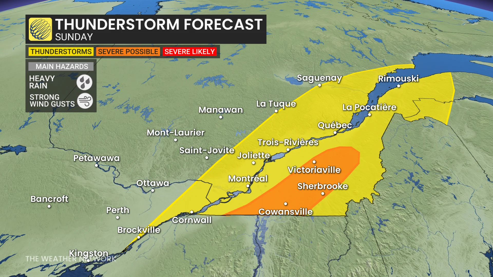 Quebec thunderstorm forecast Sunday