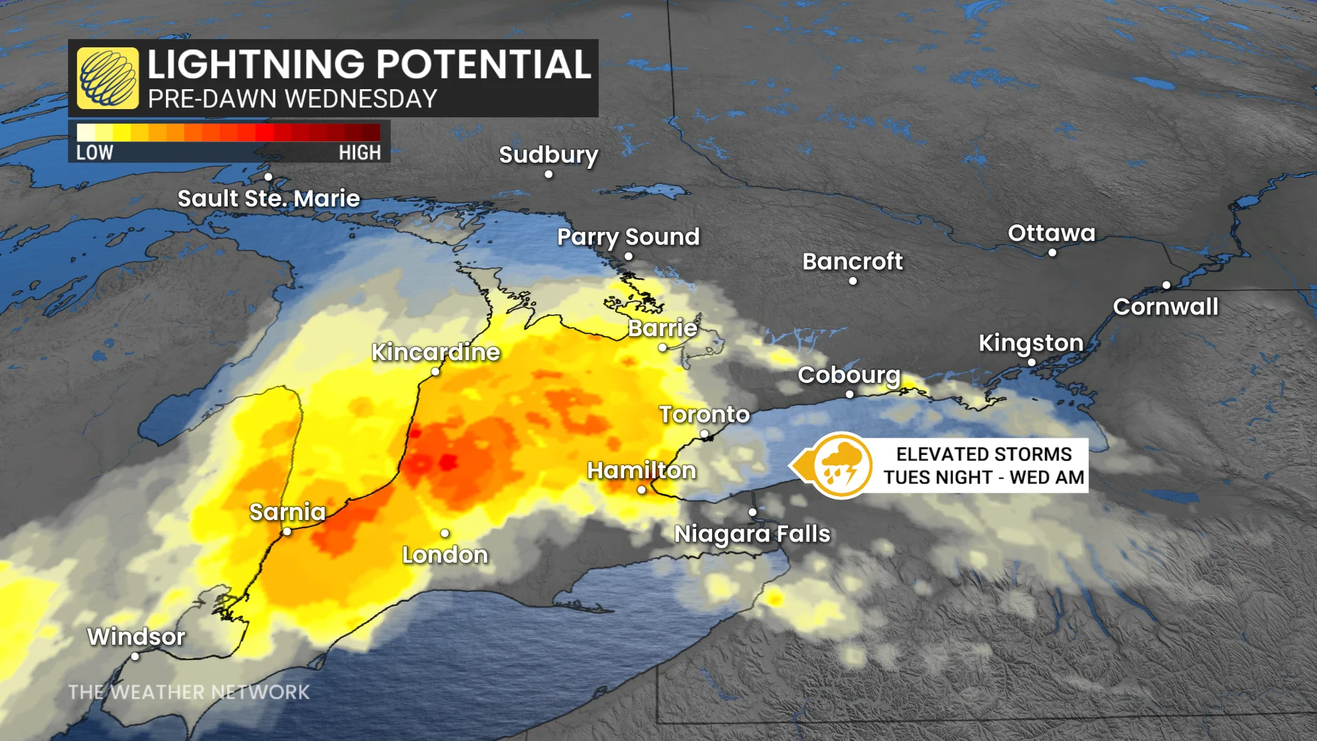 Baron - Ontario lightning potential predawn Wednesday - April 13