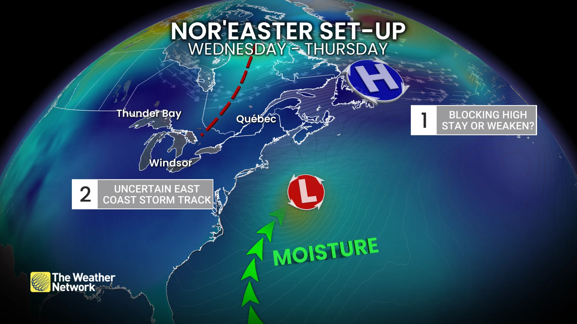 Nor'easter setup Atlantic Canada Wednesday and Thursday
