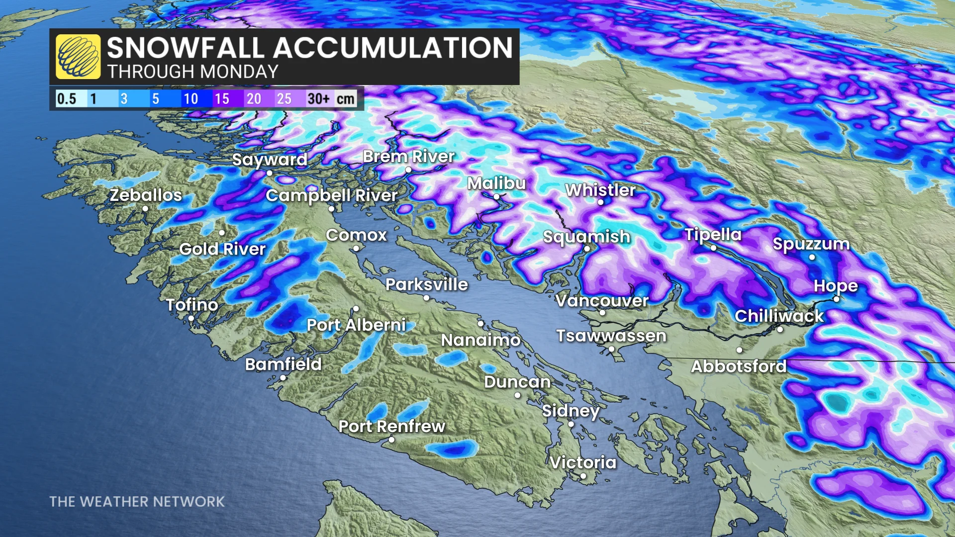 B.C. alpine snowfall through Monday