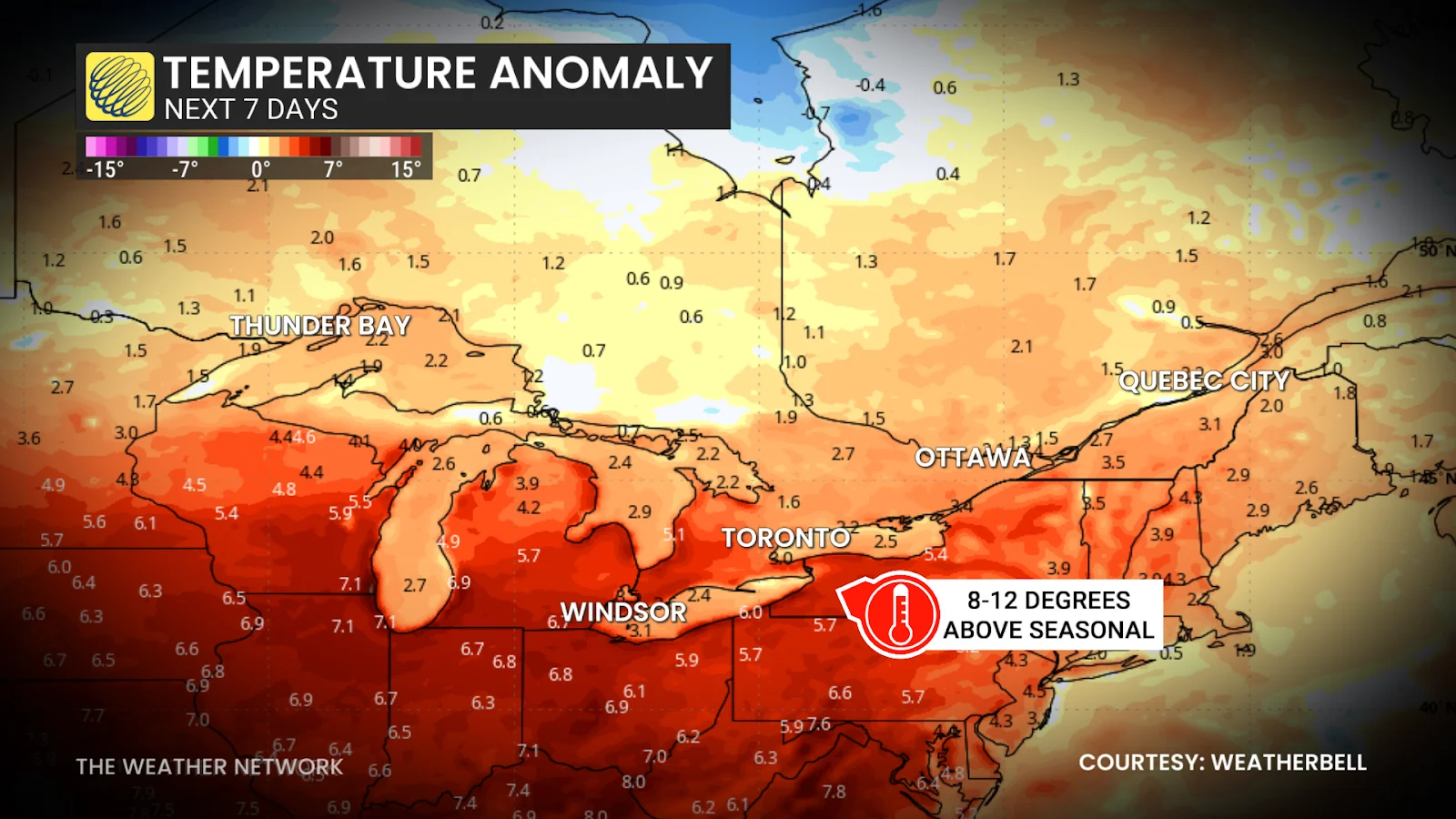 Ontario temperature anomaly