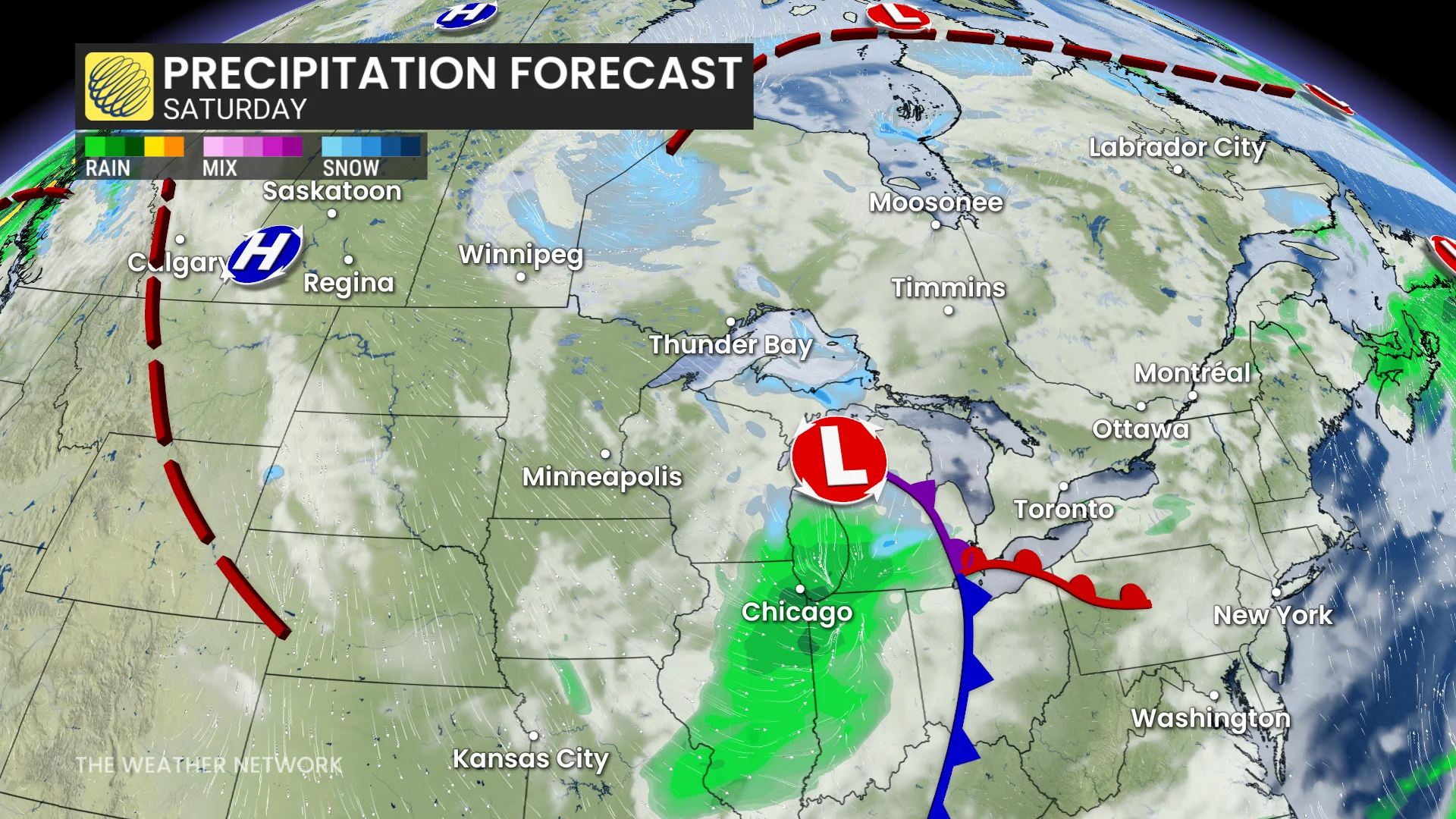 North America precipitation forecast Saturday