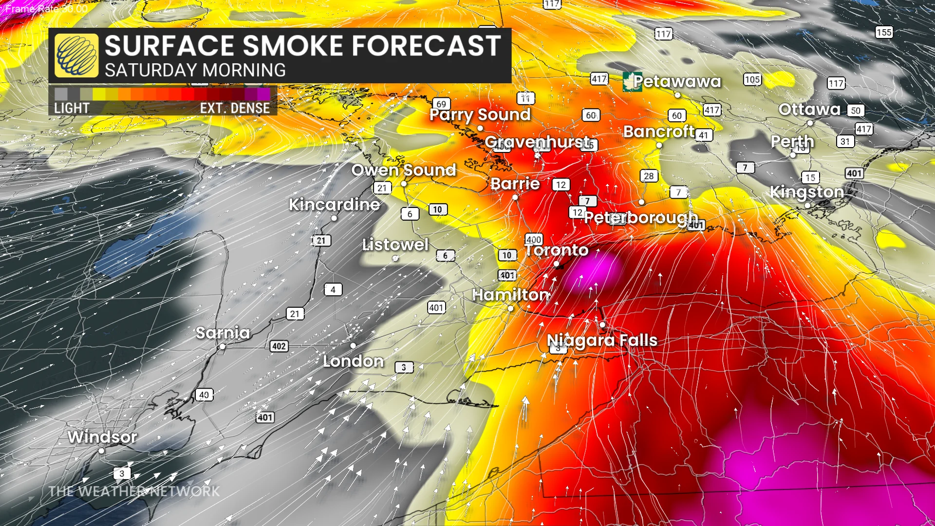 ON Surface Smoke Forecast 2 Saturday