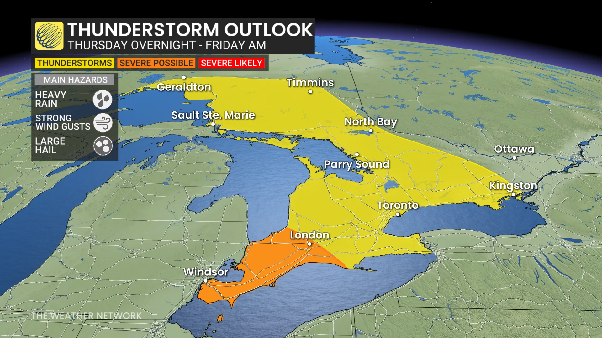 Southern Ontario thunderstorm risk Thursday night to Friday morning