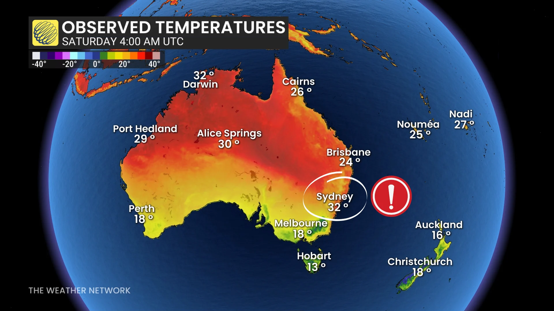 Australia Temperatures Saturday