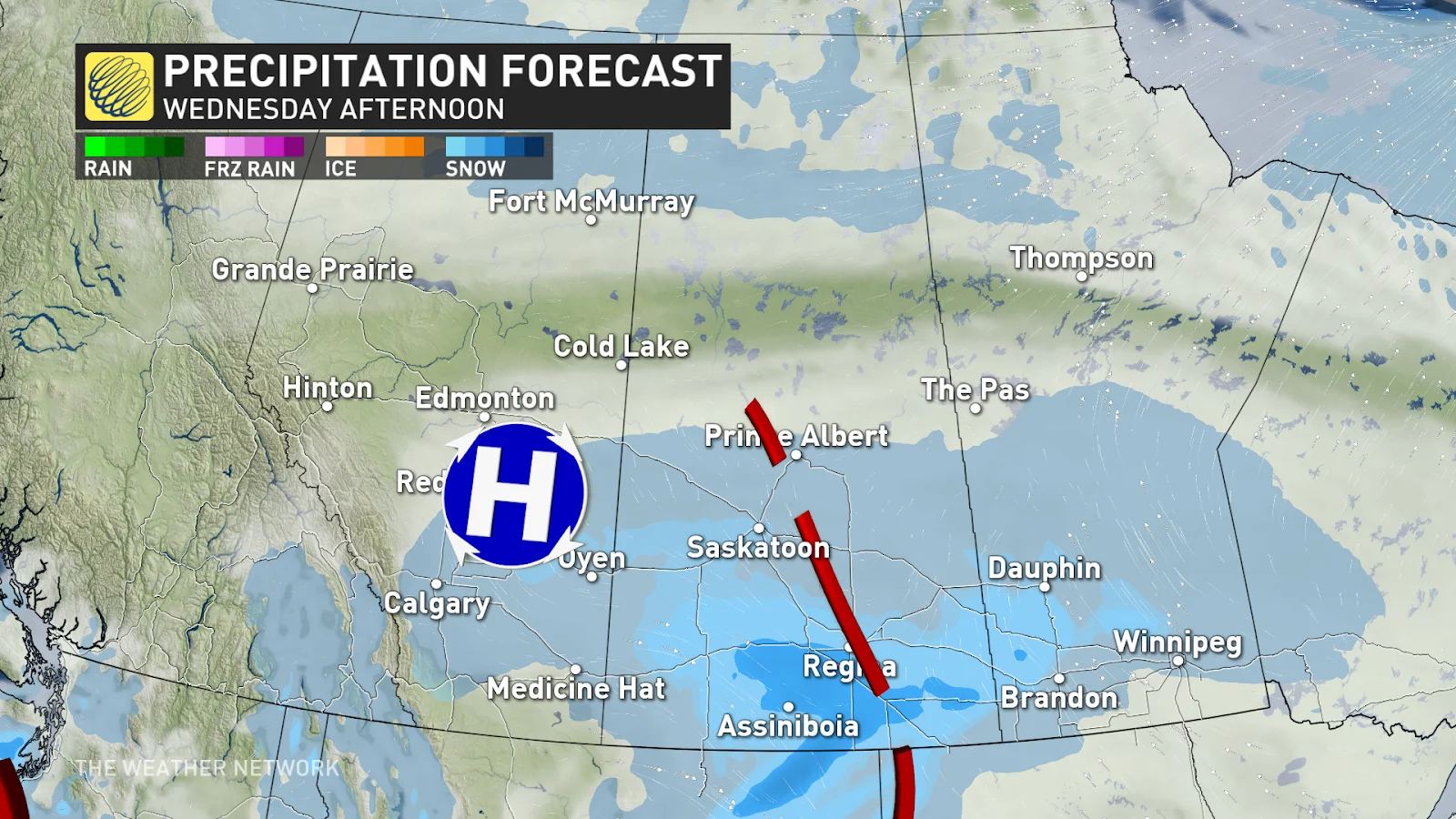 Prairies Wednesday afternoon precipitation forecast - Feb. 5, 2025
