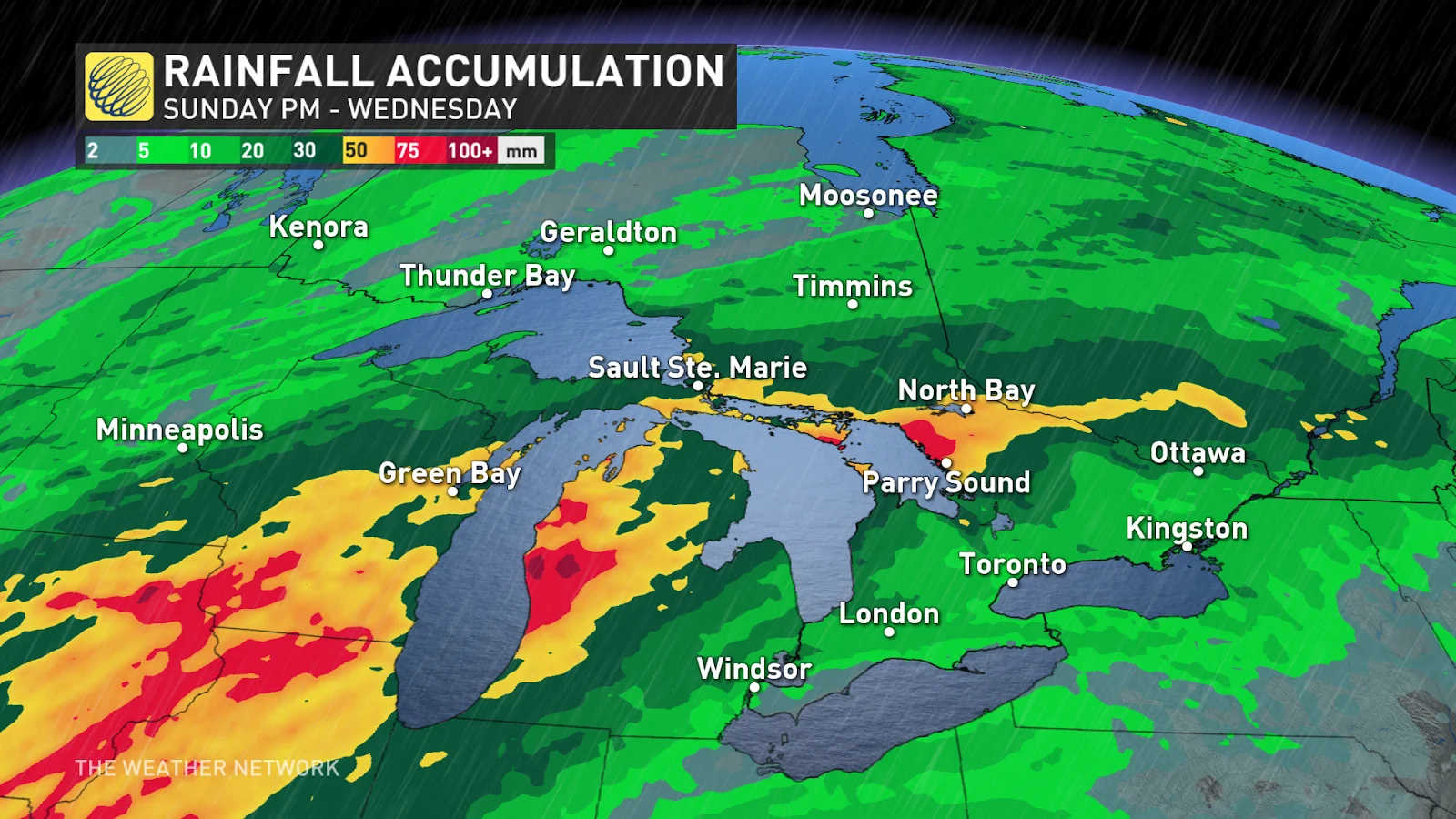 Ontario rainfall through Wednesday