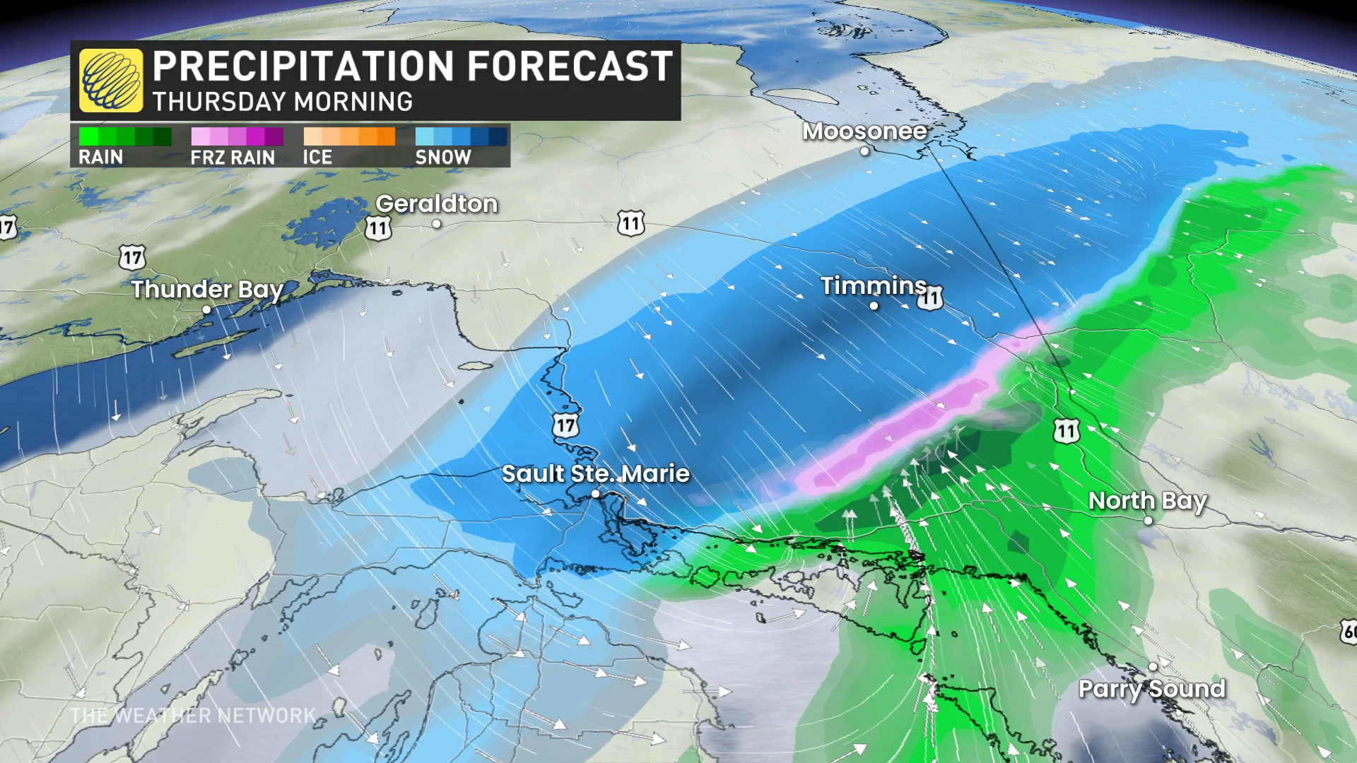 Baron - Northern Ontario precipitation Thursday morning - Mar18