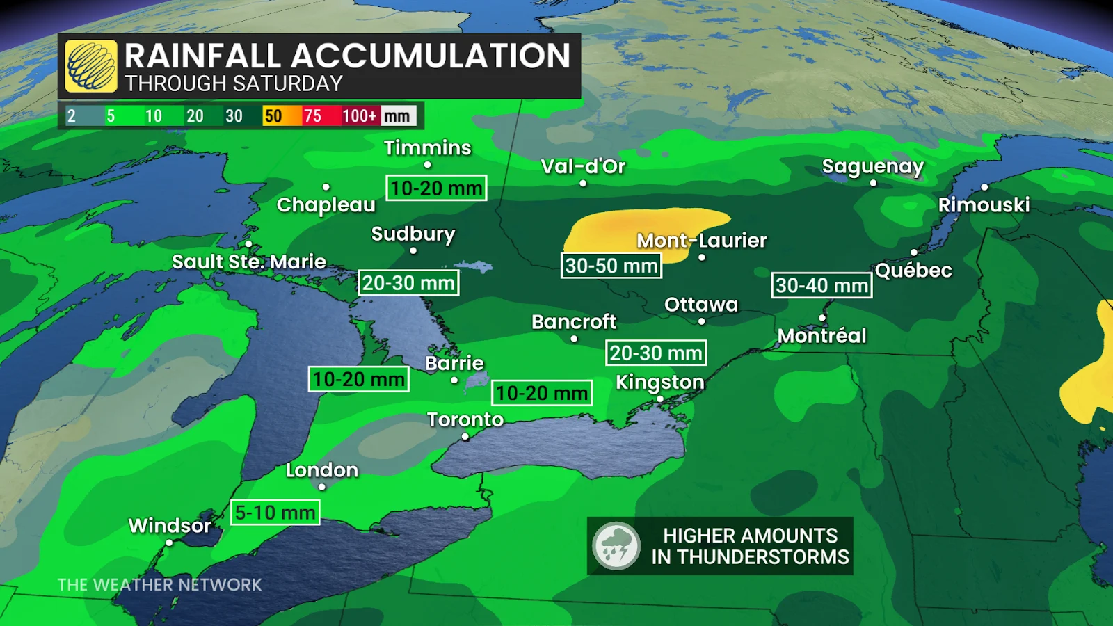 Ontario Friday-Saturday forecast rainfall accumulation - April 25, 2025