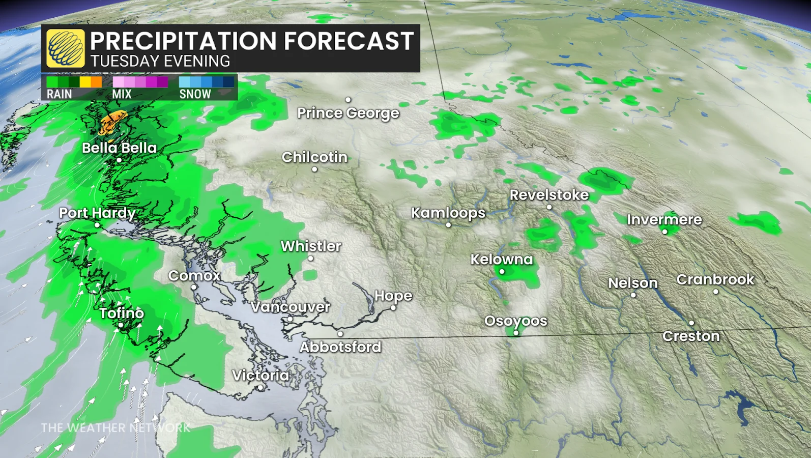 Rain, Wet, Thunderstorm, Precipitation, Forecast, B.C., August 05, 2025. (The Weather Network)