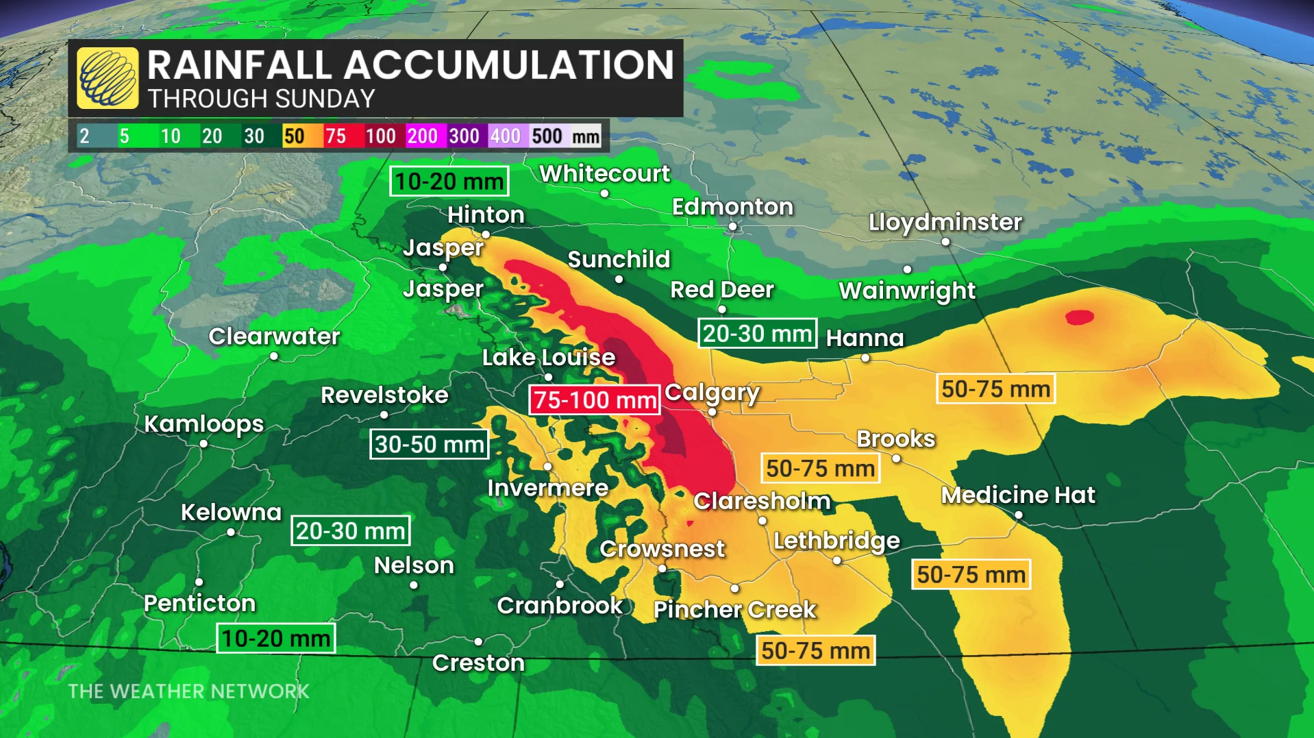 Prairies rainfall accumulation through Sunday