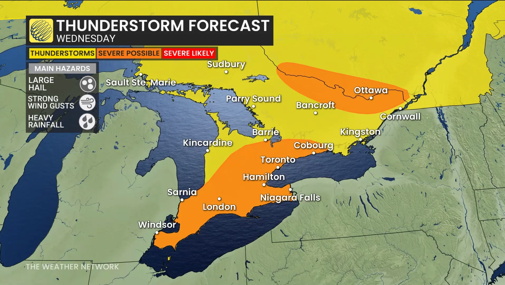Ontario storm risk map Wednesday