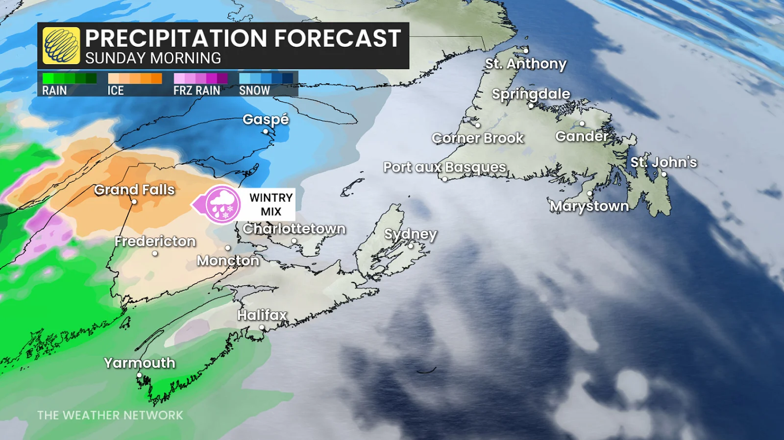 Atlantic Canada Sunday morning forecast precipitation - April 4, 2026
