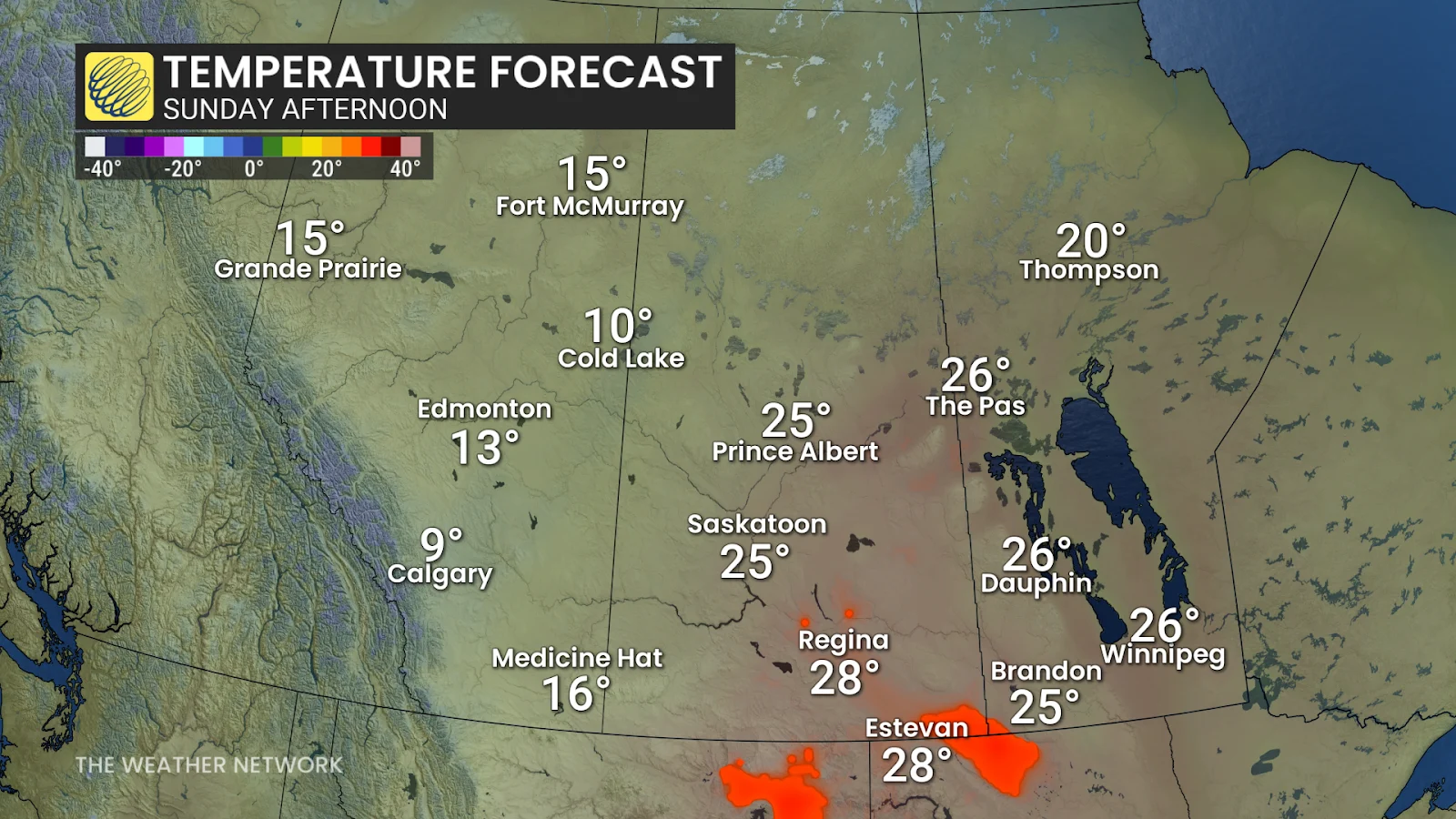 Prairies Sunday afternoon forecast high temperatures - April 30, 2025