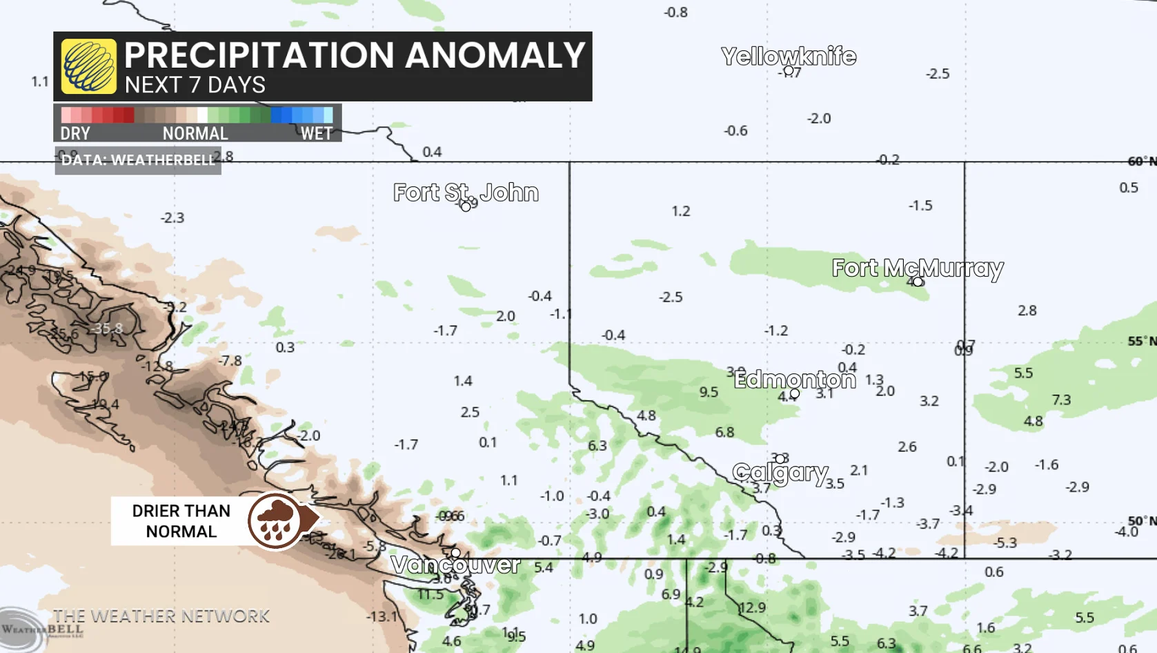 B.C. precipitation anomaly next seven days