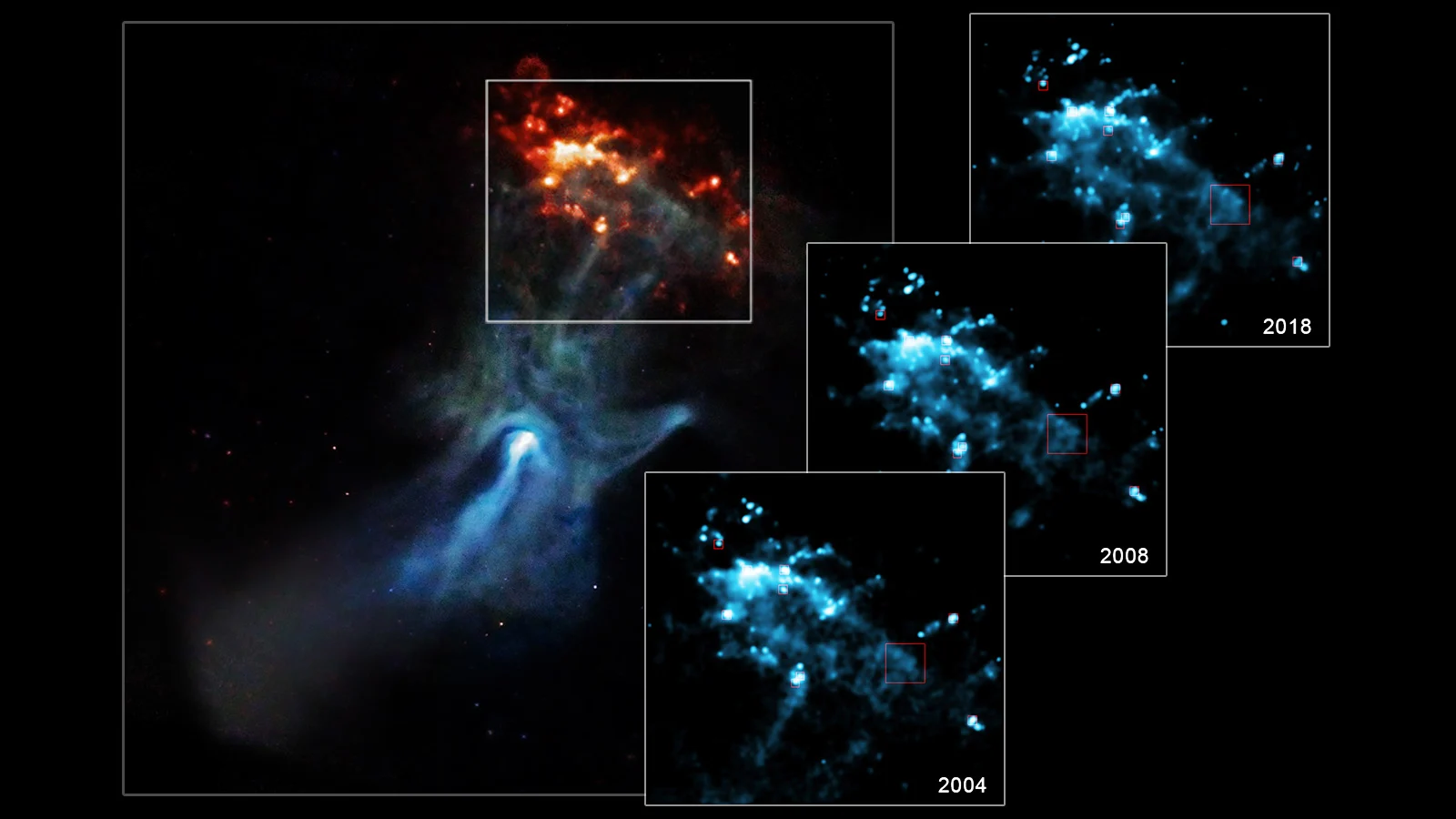 New views of spectral 'cosmic hand' show it reaching out into space