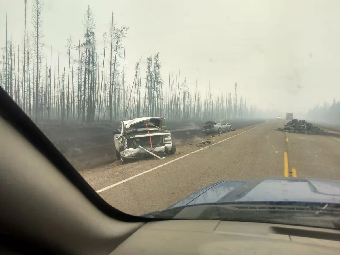Burned vehicles outside Enterprise, N.W.T./Submitted by Ron Pierrot via CBC