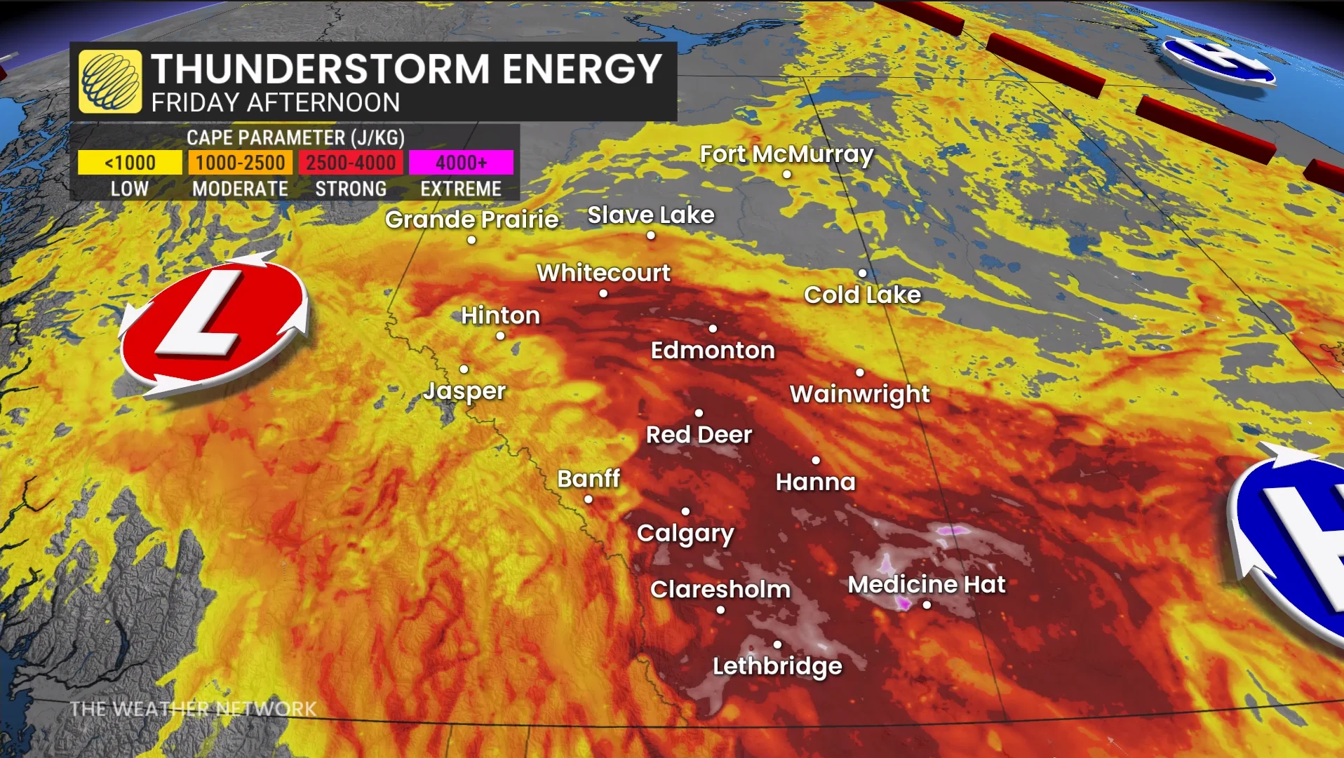 Alberta thunderstorm energy Friday afternoon