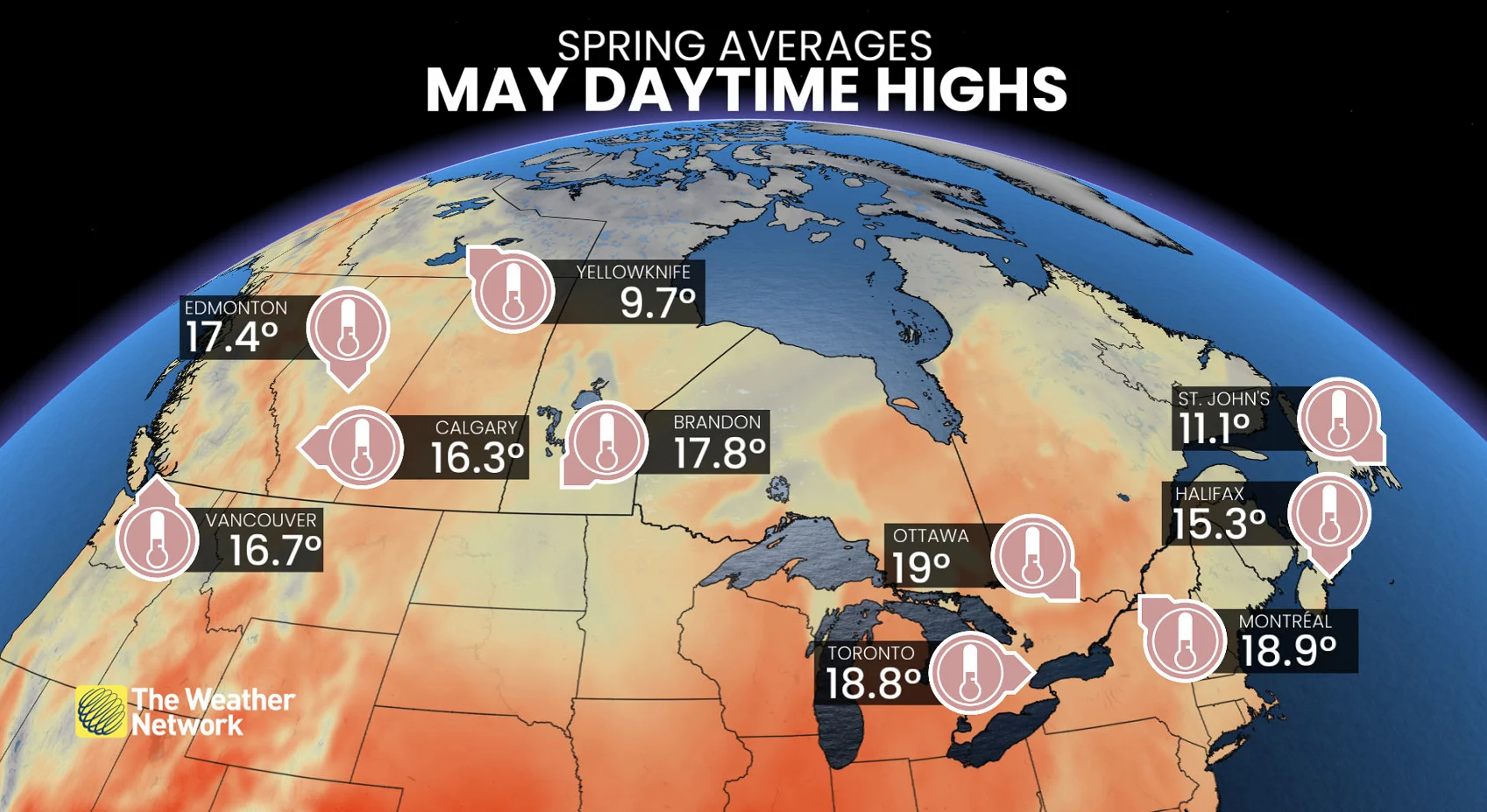 Spring averages daytime highs Canada