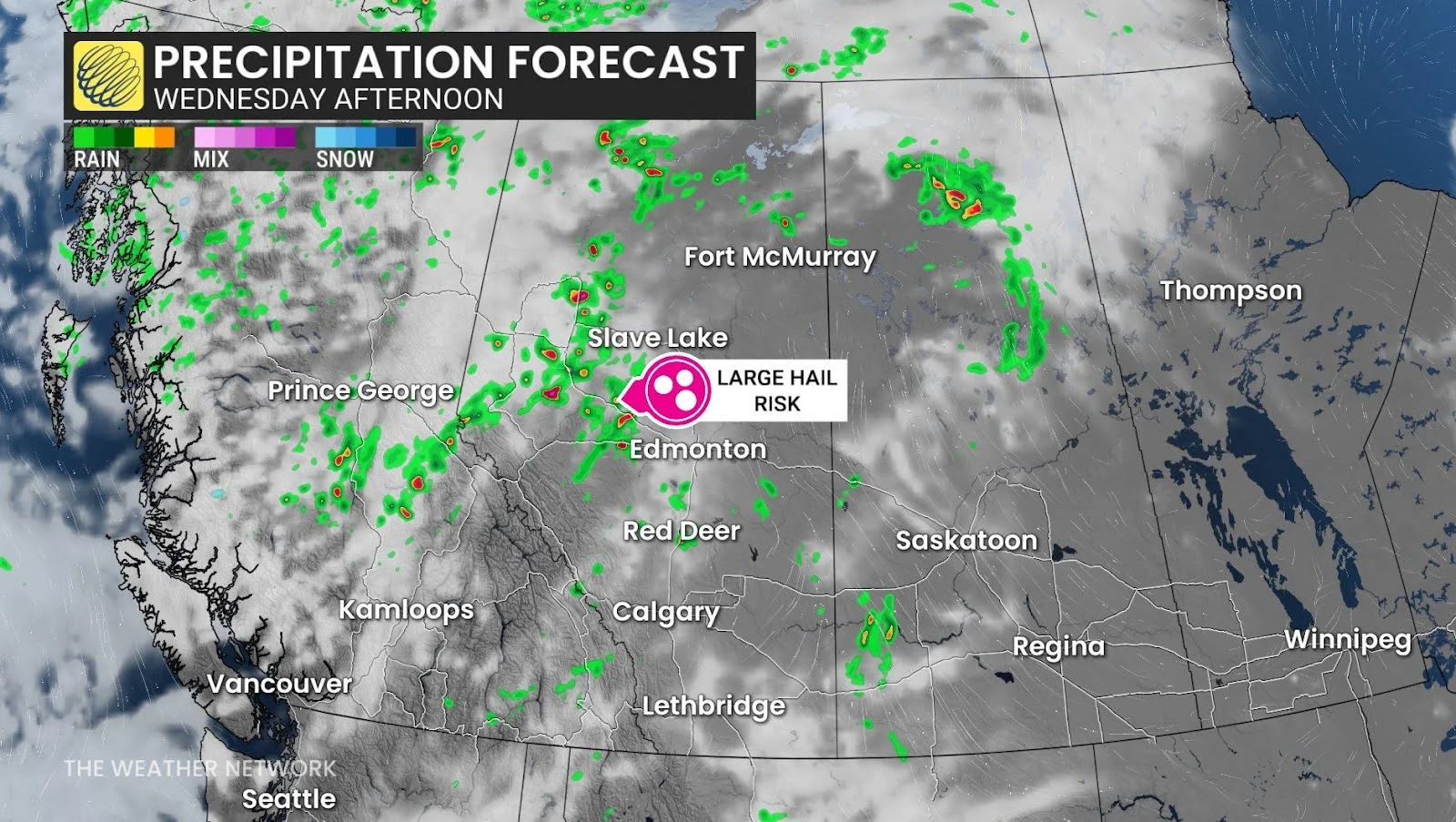 Prairies Wednesday afternoon forecast precipitation - July 1, 2025