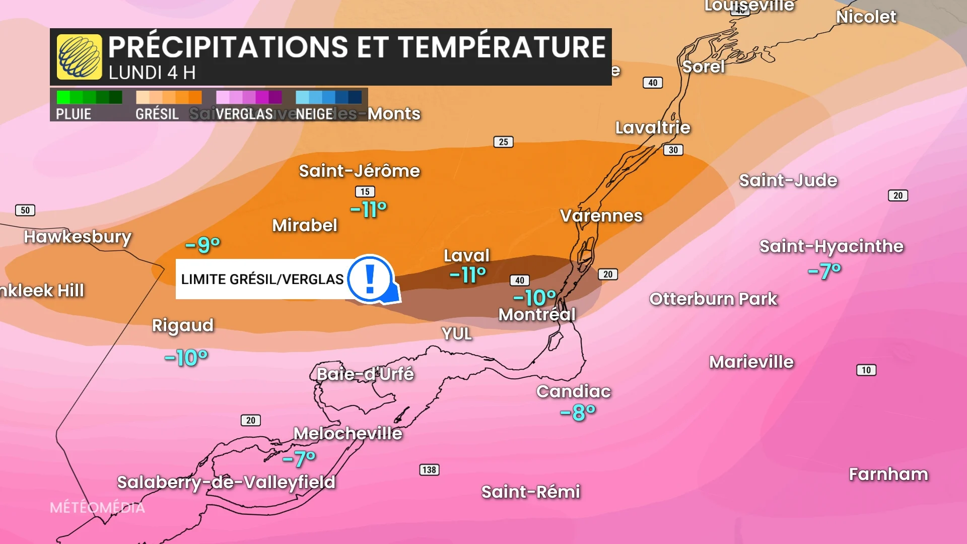 Cocktail météo sur le grand Montréal : voyez les moments critiques
