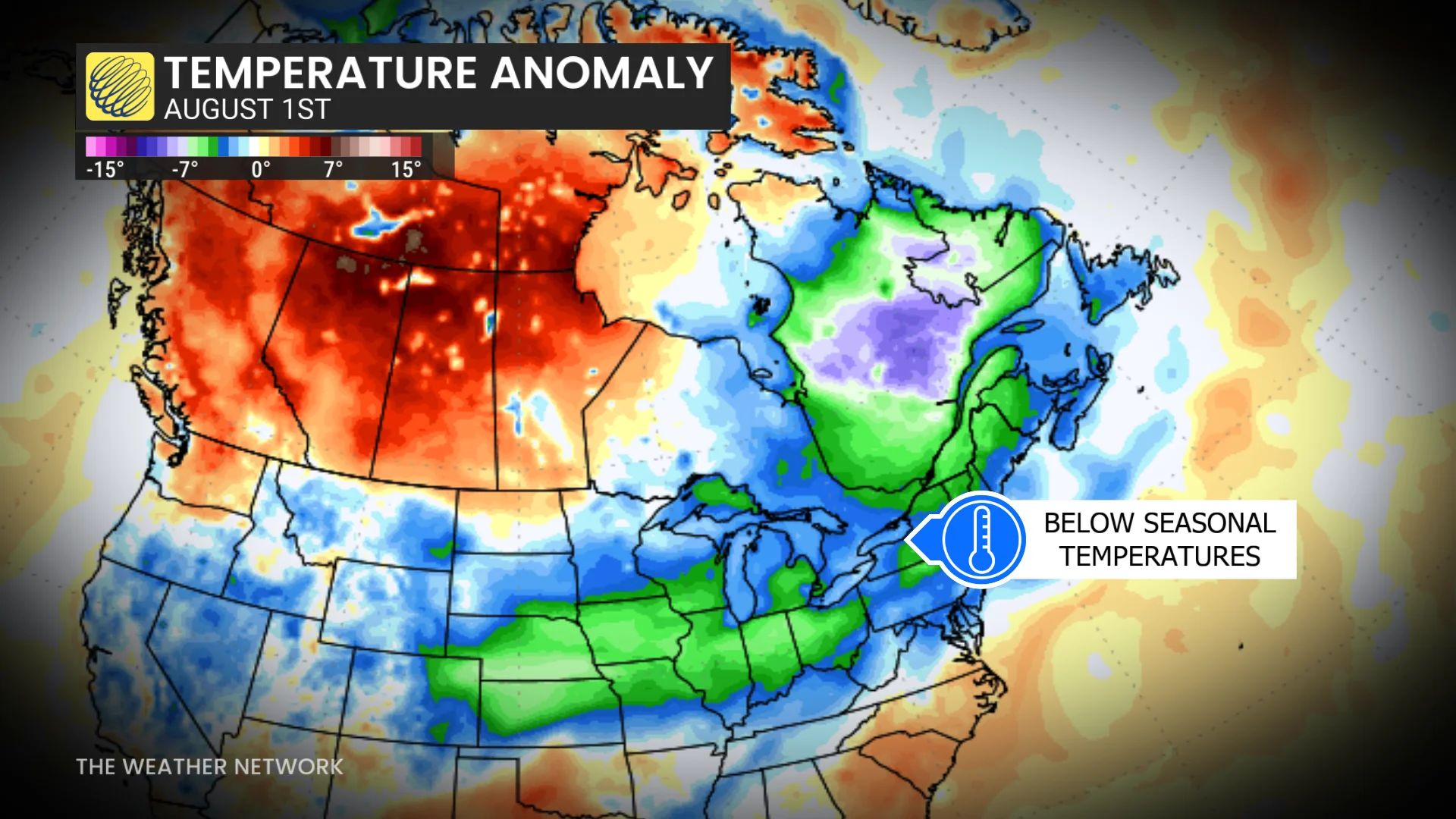 Ontario temperature anomaly August 1