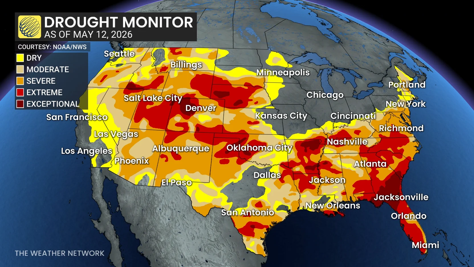 U.S. drought monitor as of May 12, 2026