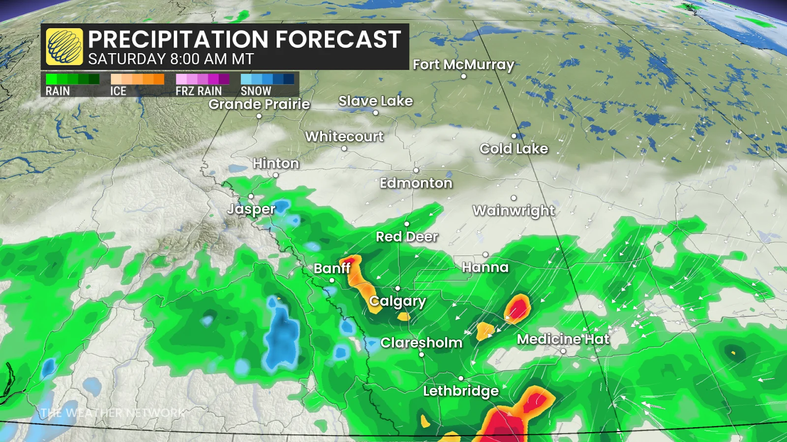 Alberta precipitation Saturday morning