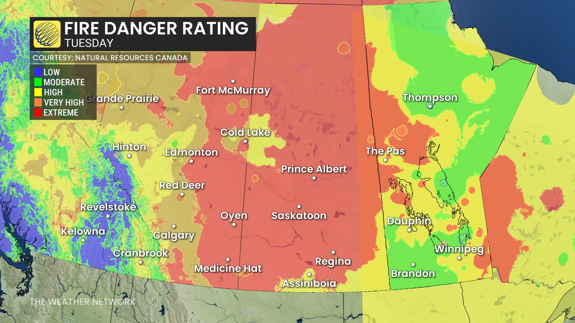 Wildfire danger rating Tuesday, May 27 Prairies
