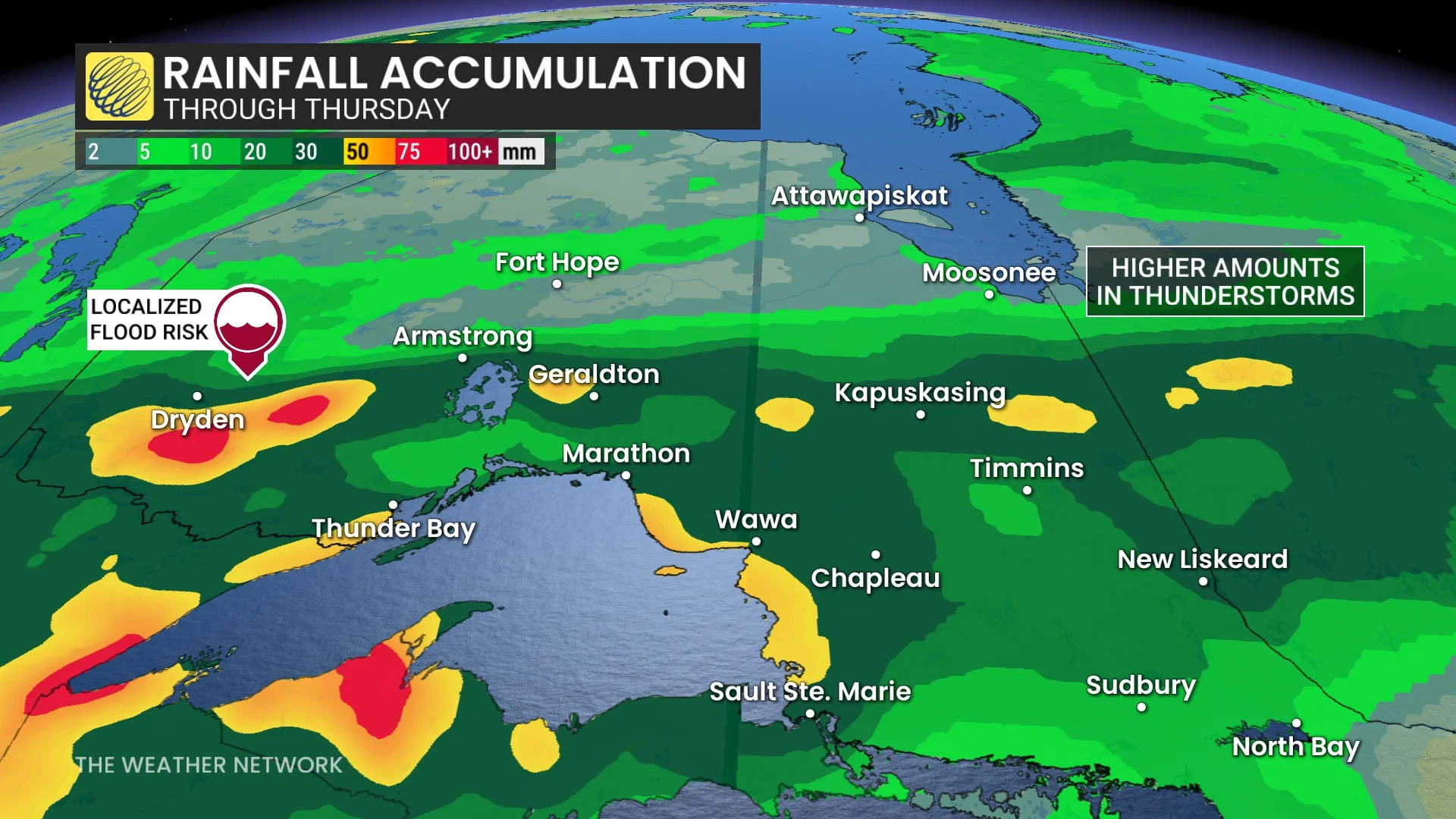 Barron - Rainfall Accumulation with risks of floods for northwestern Ontario