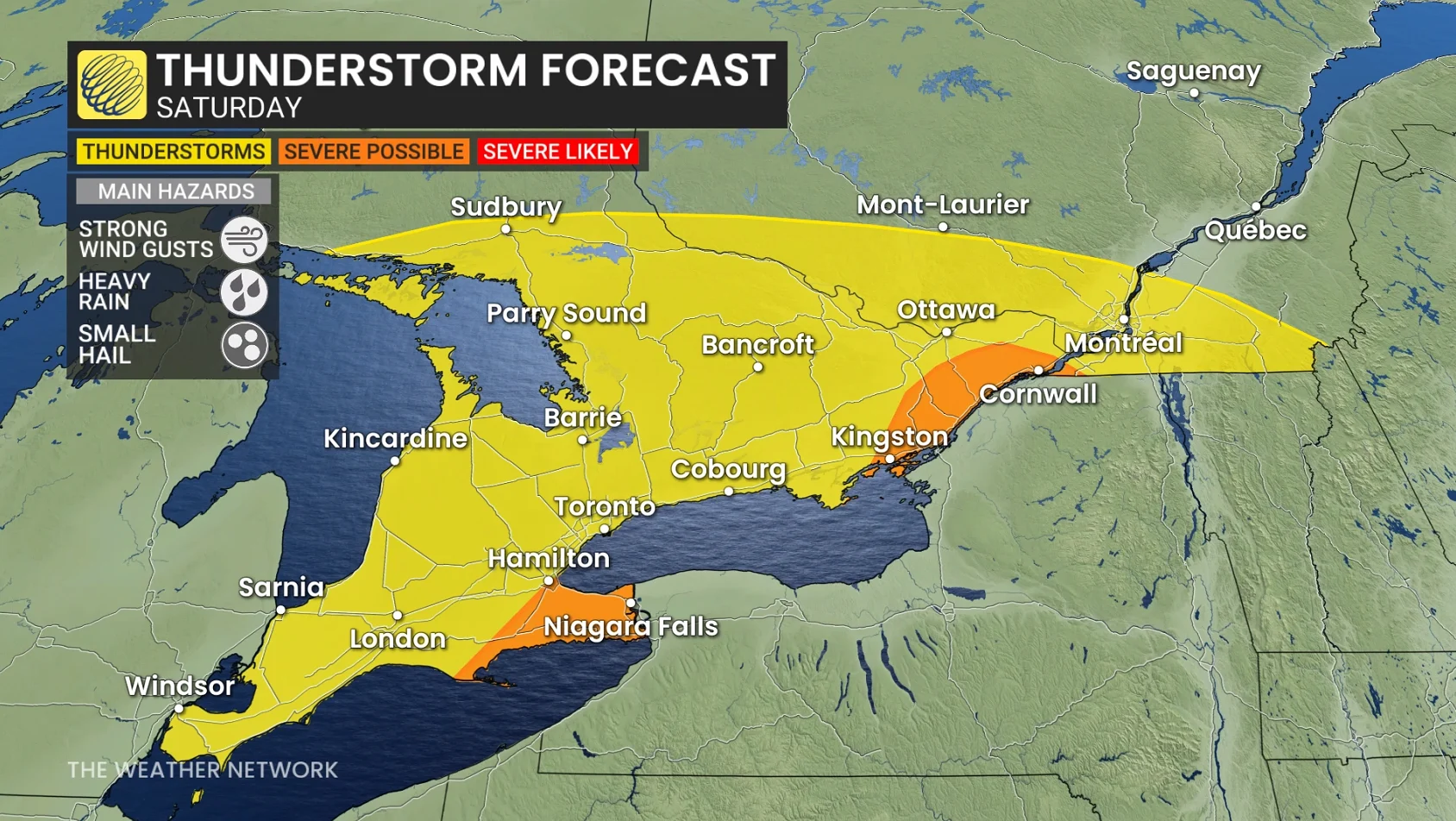 Ontario storm risk map Saturday